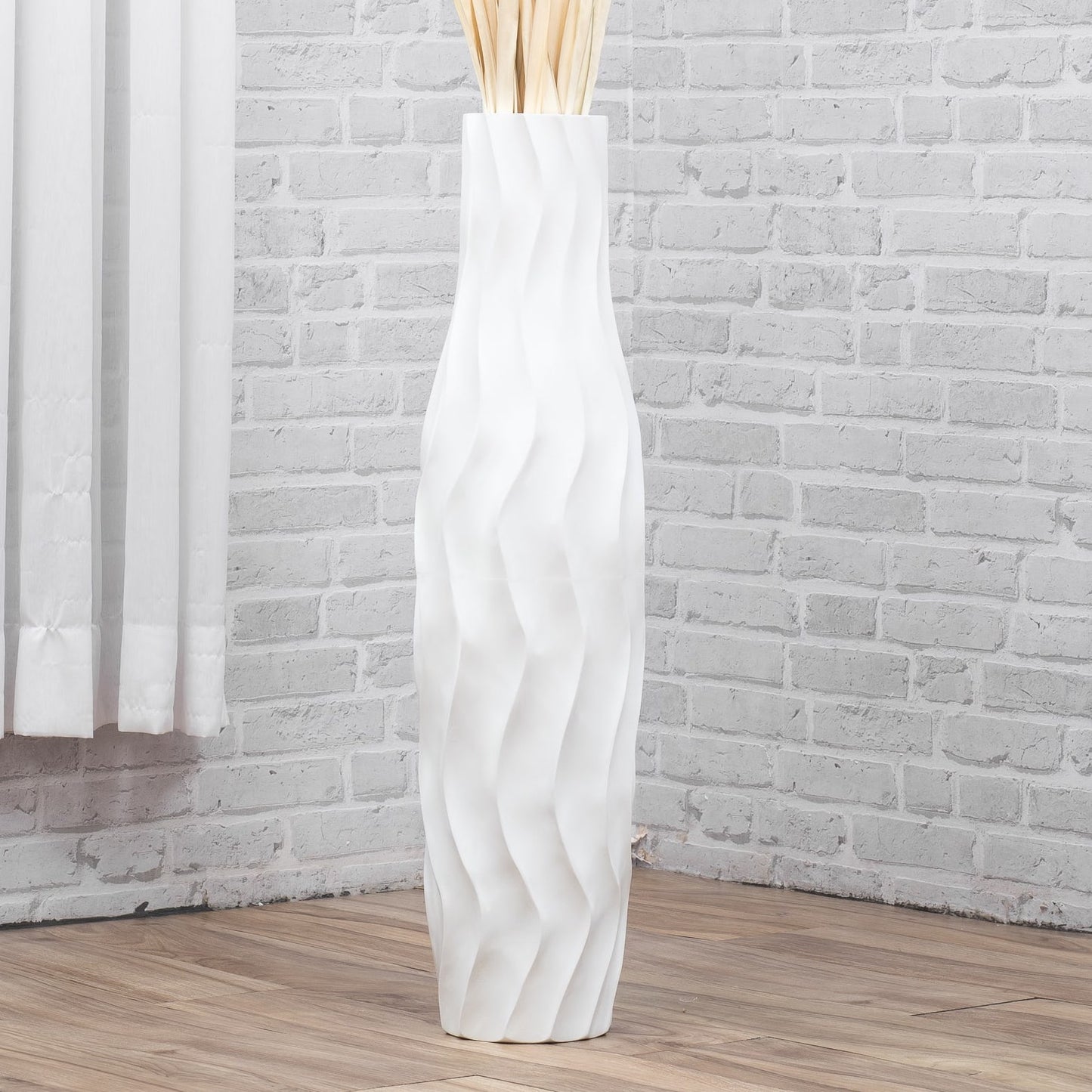 Large Mango Wood Floor Vase – Handcrafted Decorative Highlight from Thailand, white, 65 cm
