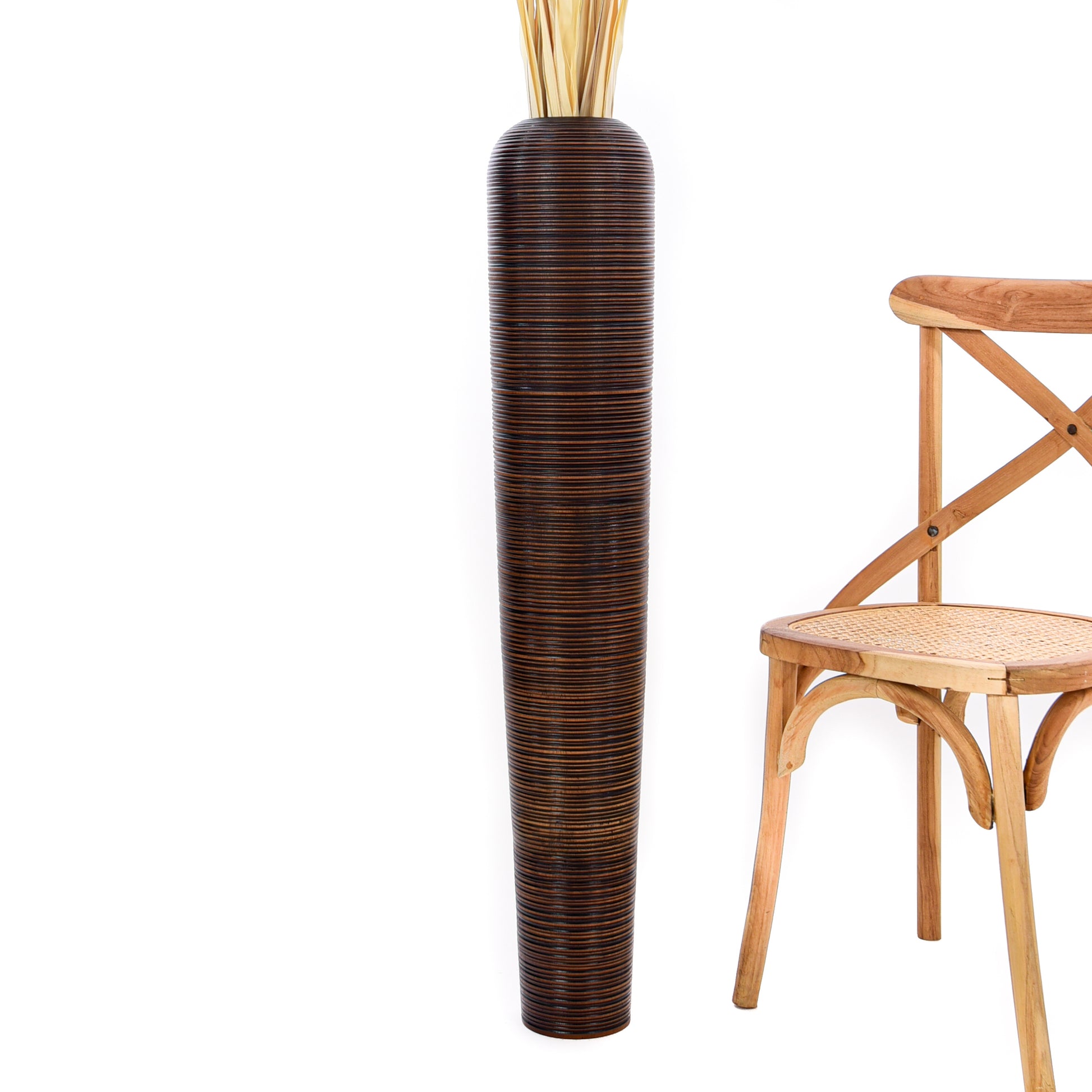 Large Mango Wood Floor Vase – Handcrafted Decorative Highlight from Thailand, 105 cm