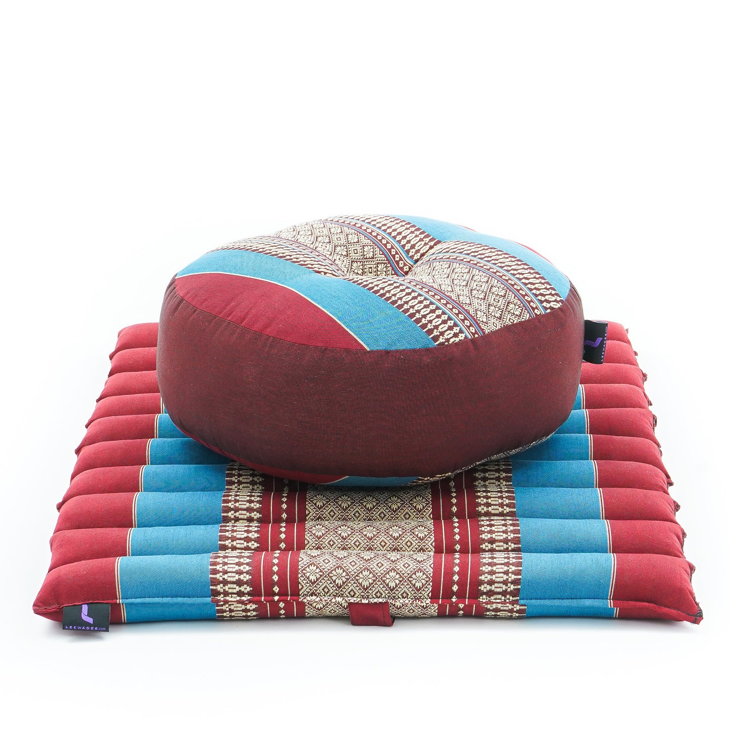 Compact Meditation Cushion Set Made of Kapok – Small Zabuton & Zafu with Cotton Cover, Sf27 - Blue, Red
