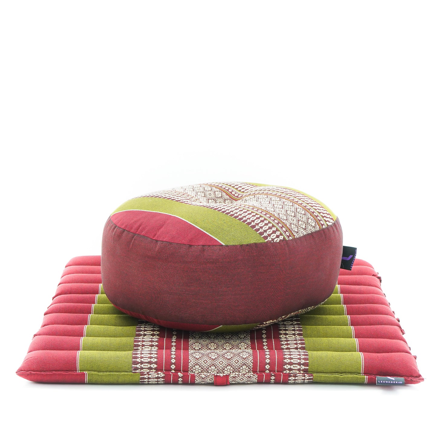 Compact Meditation Cushion Set Made of Kapok – Small Zabuton & Zafu with Cotton Cover, Sf11 - Red, Green