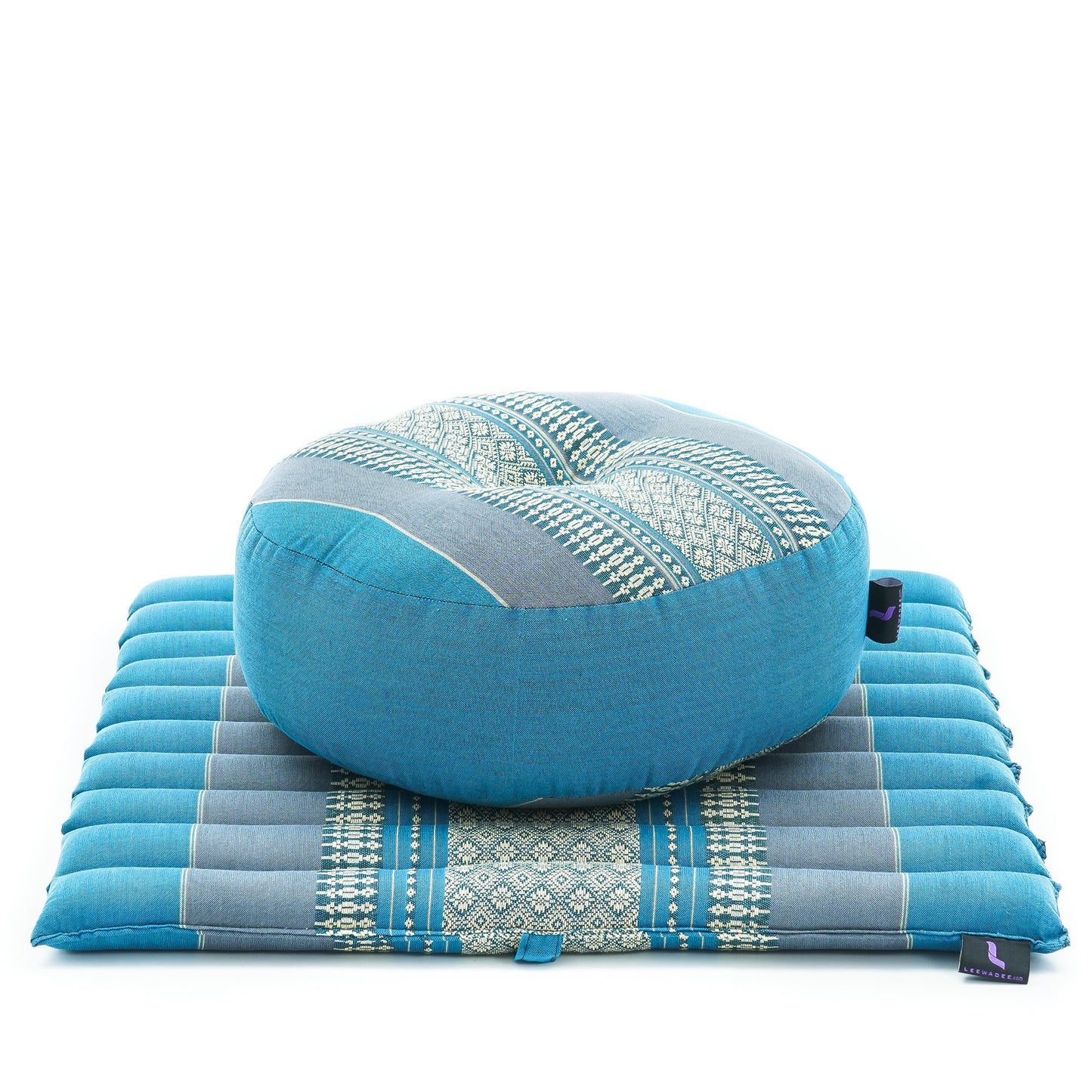Compact Meditation Cushion Set Made of Kapok – Small Zabuton & Zafu with Cotton Cover, Sf22 - Blue