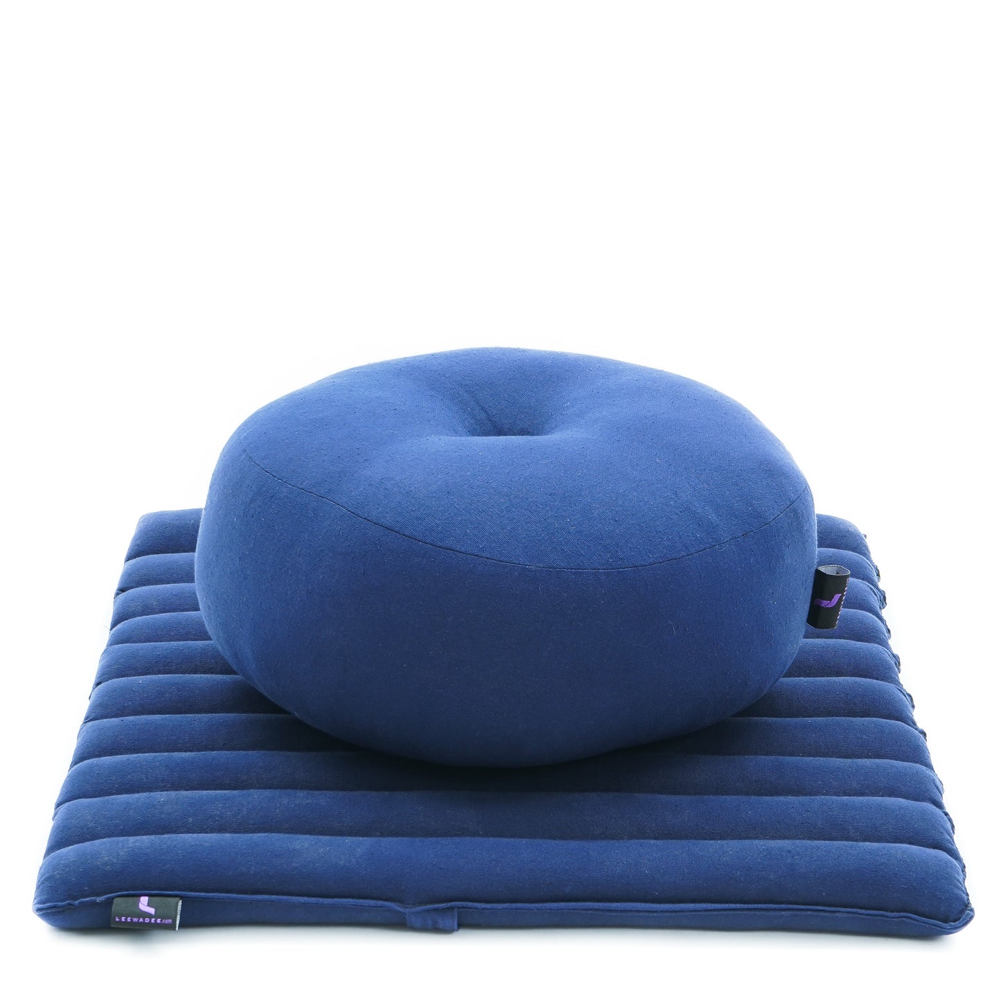 Compact Meditation Cushion Set Made of Kapok – Small Zabuton & Zafu with Cotton Cover, Cl44 - blue