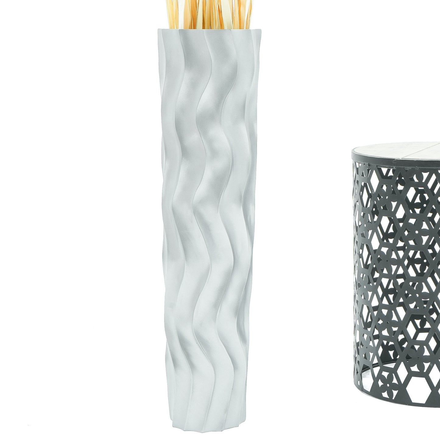 Large Mango Wood Floor Vase – Handcrafted Decorative Highlight from Thailand, silver, 65 cm