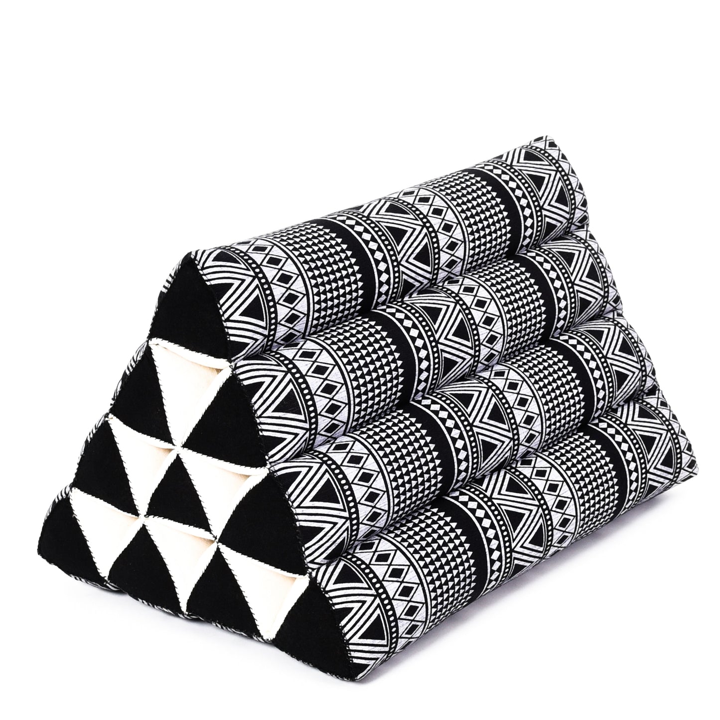 Triangular Kapok Backrest Cushion – Firm Thai Reading Pillow with Cotton Cover in Plain or Patterned Designs, Cbt3 - Black, triangle cushion