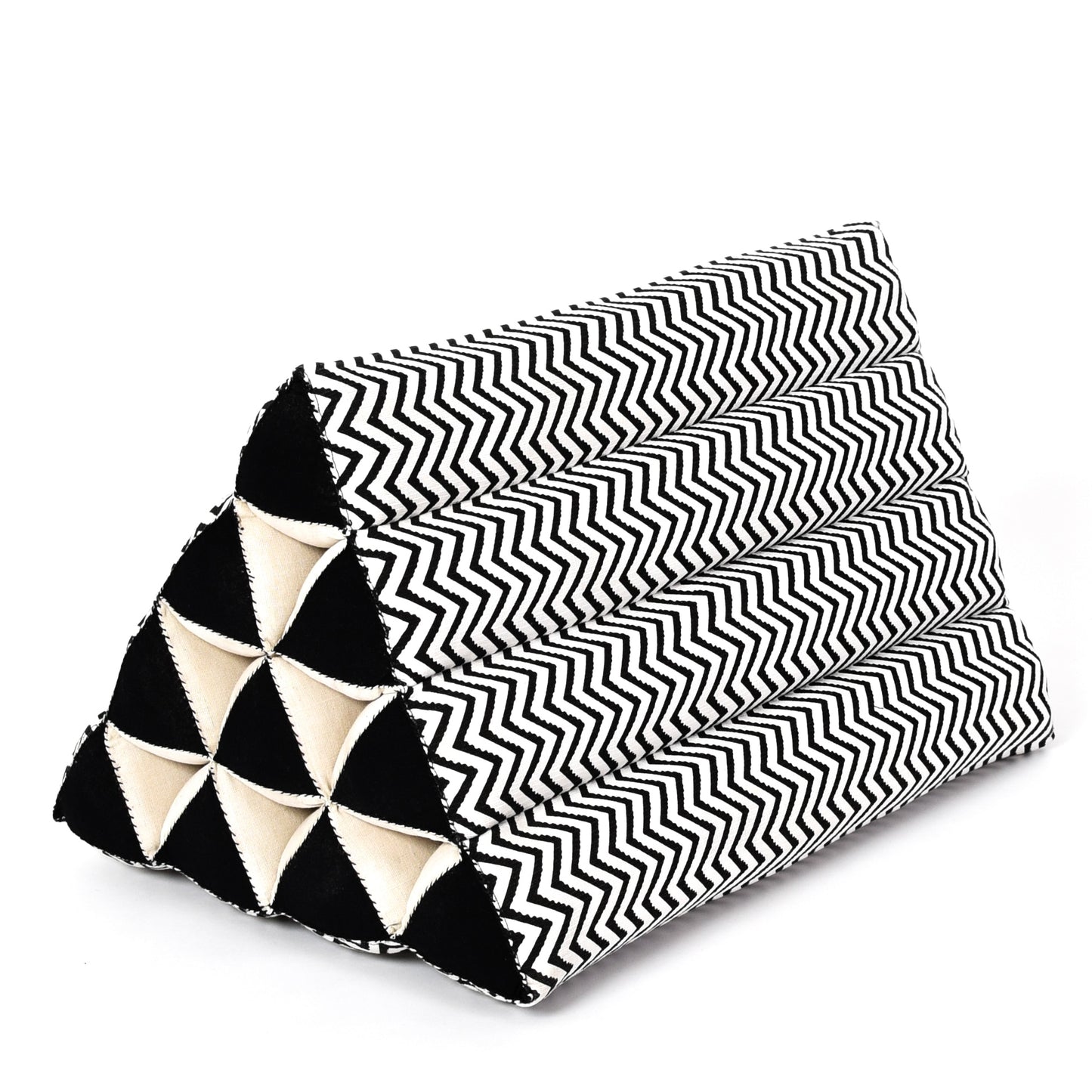 Triangular Kapok Backrest Cushion – Firm Thai Reading Pillow with Cotton Cover in Plain or Patterned Designs, Cbt5 - Black, triangle cushion
