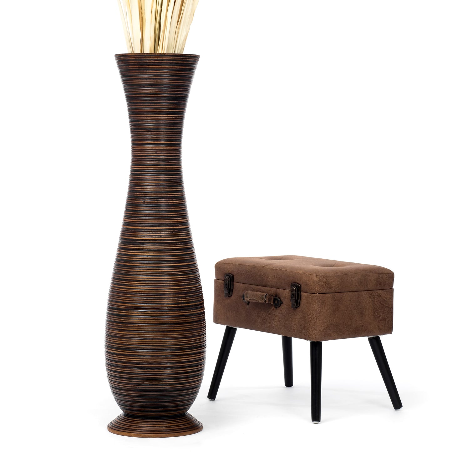 Large Mango Wood Floor Vase – Handcrafted Decorative Highlight from Thailand, 105 cm