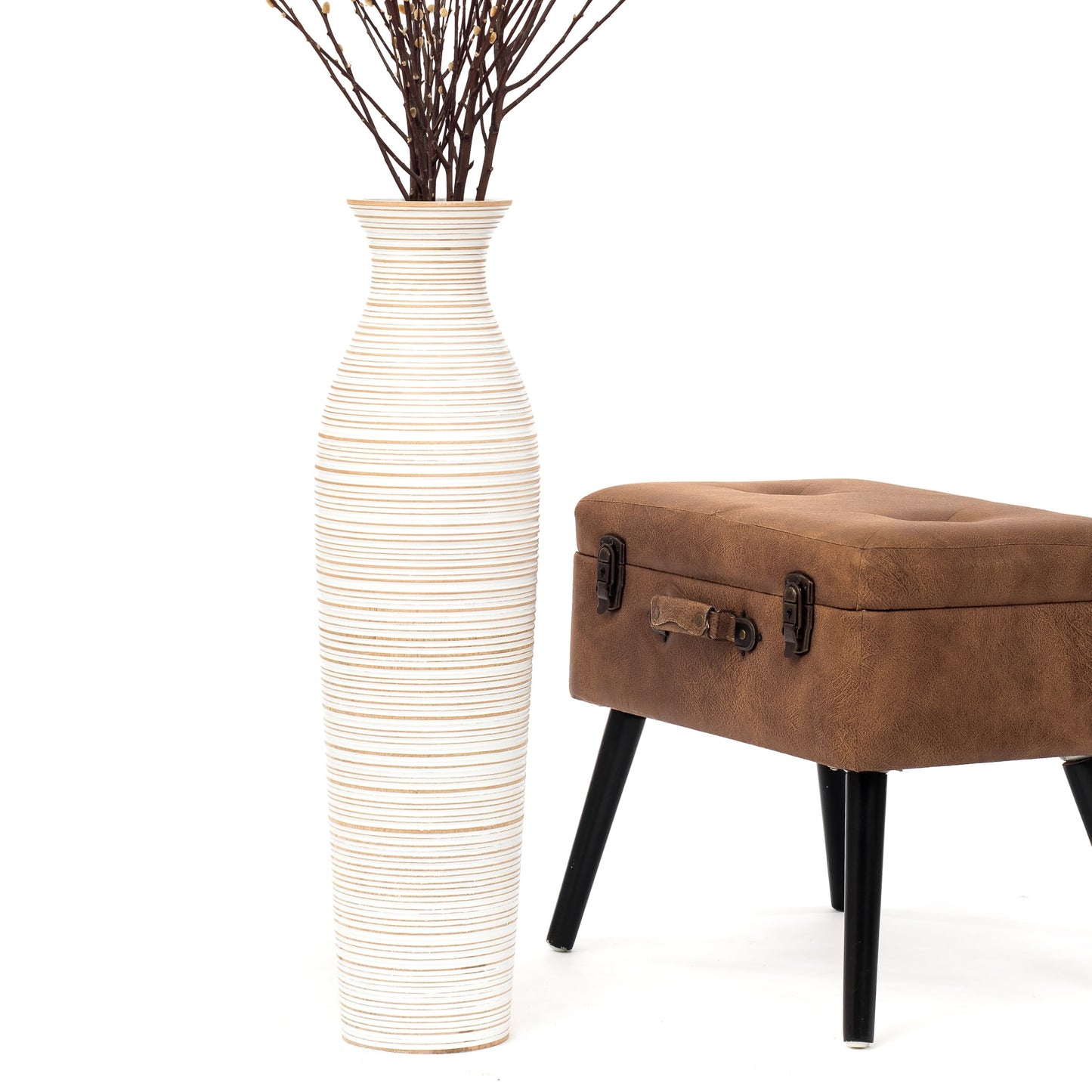 Large Mango Wood Floor Vase – Handcrafted Decorative Highlight from Thailand, 65 cm