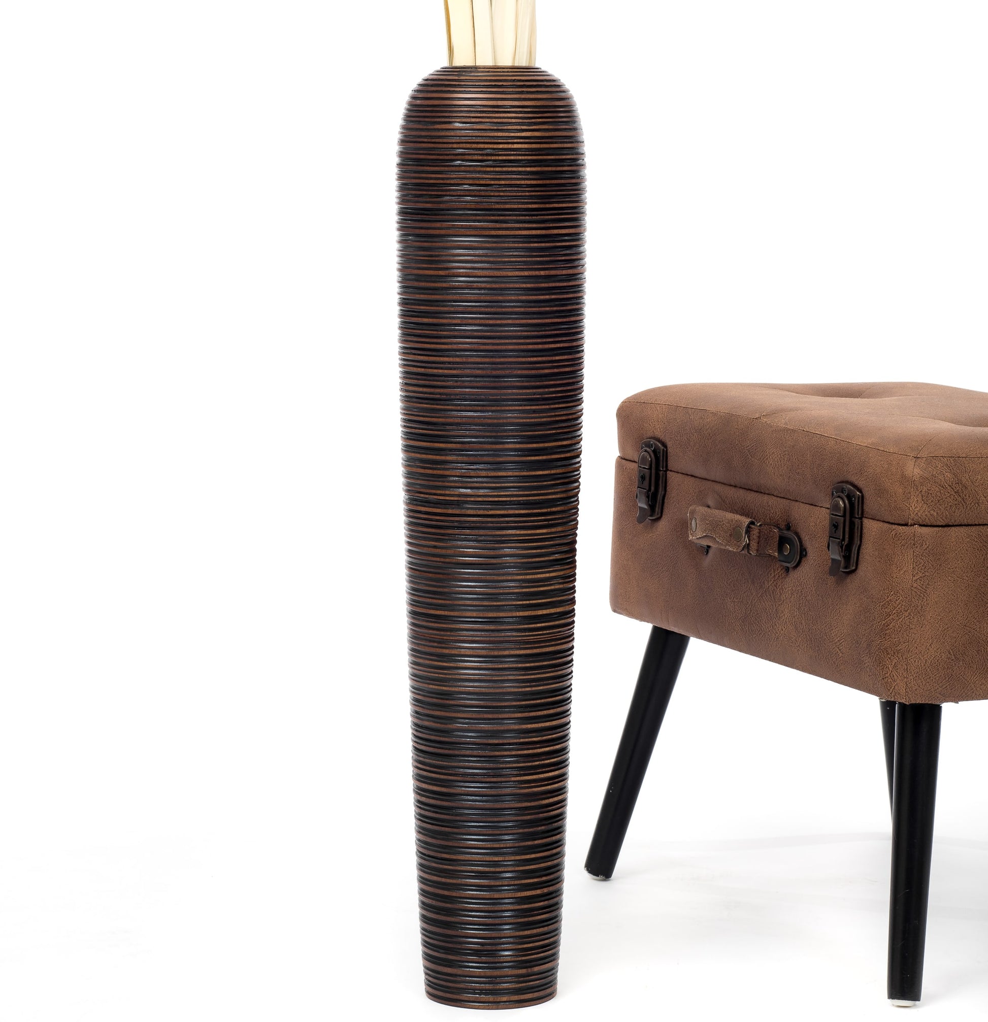 Large Mango Wood Floor Vase – Handcrafted Decorative Highlight from Thailand, 85 cm