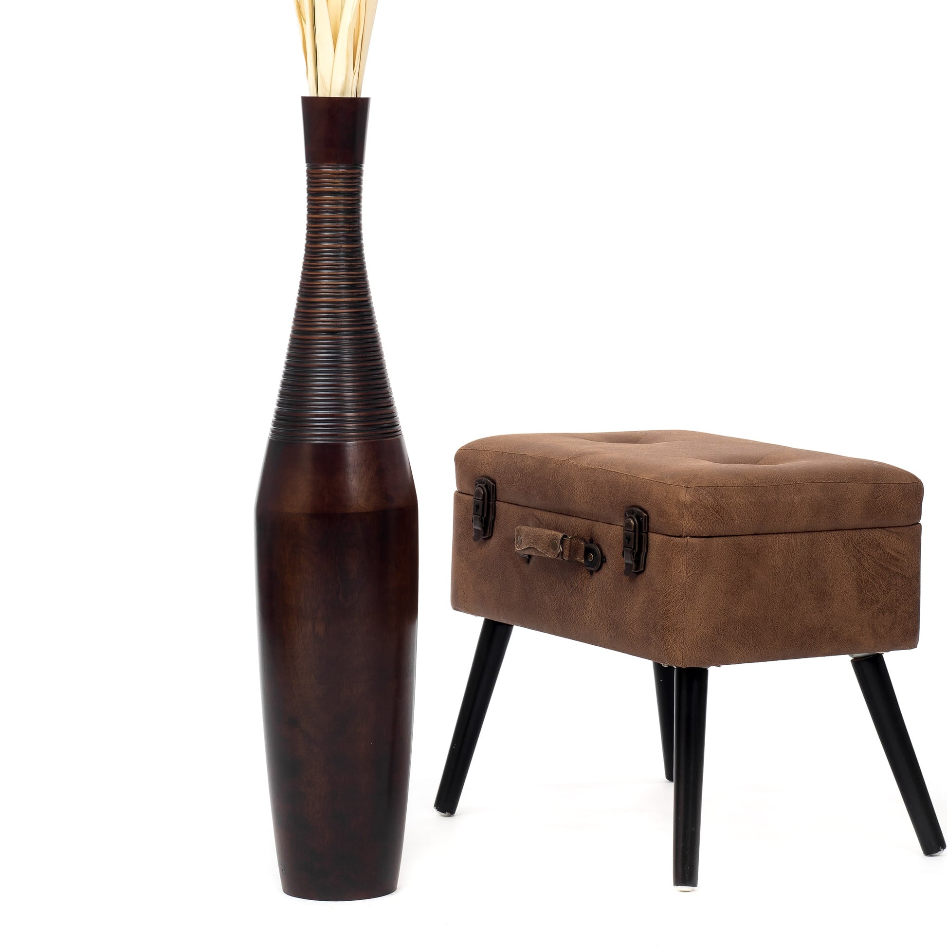 Large Mango Wood Floor Vase – Handcrafted Decorative Highlight from Thailand, 65 cm