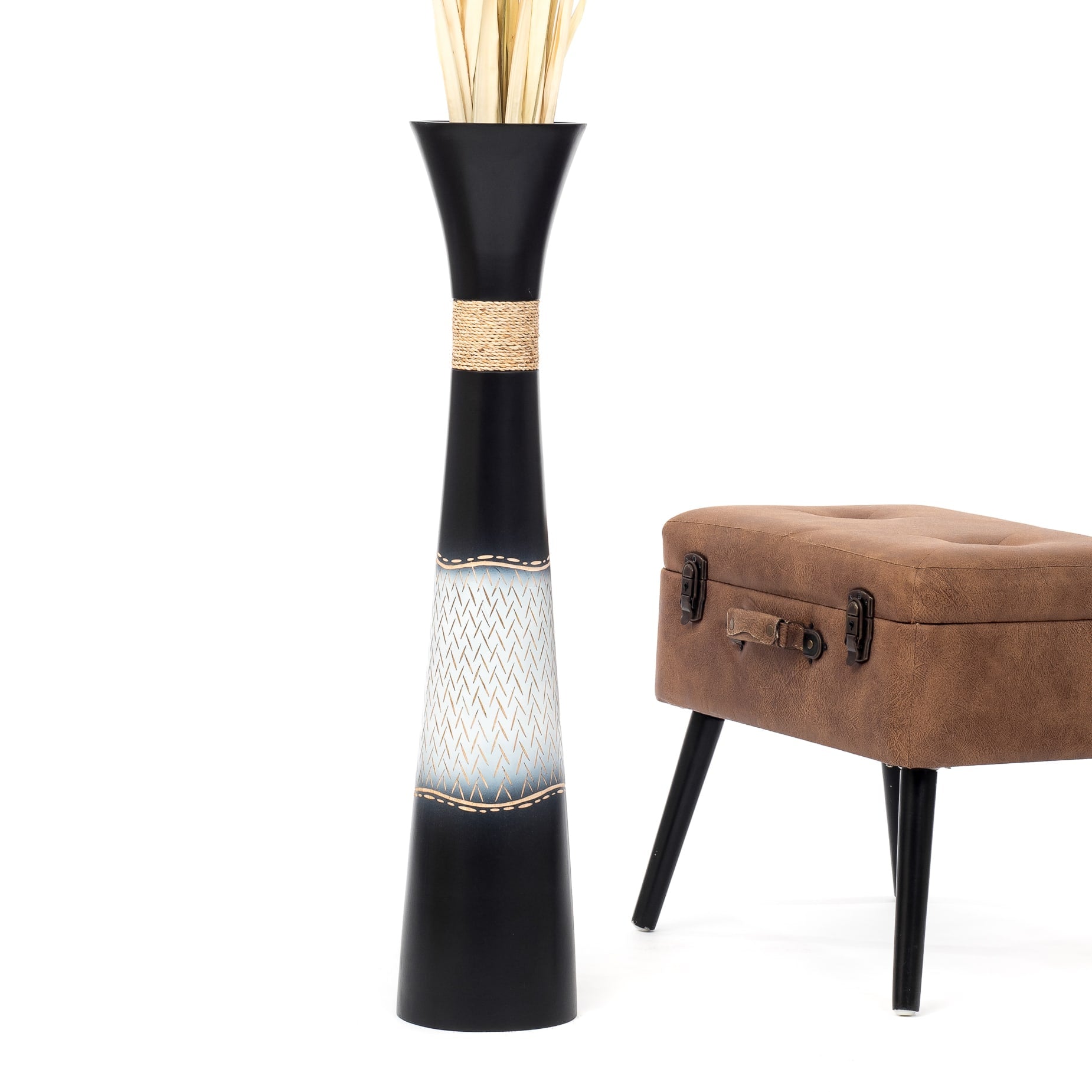 Large Mango Wood Floor Vase – Handcrafted Decorative Highlight from Thailand, 85 cm