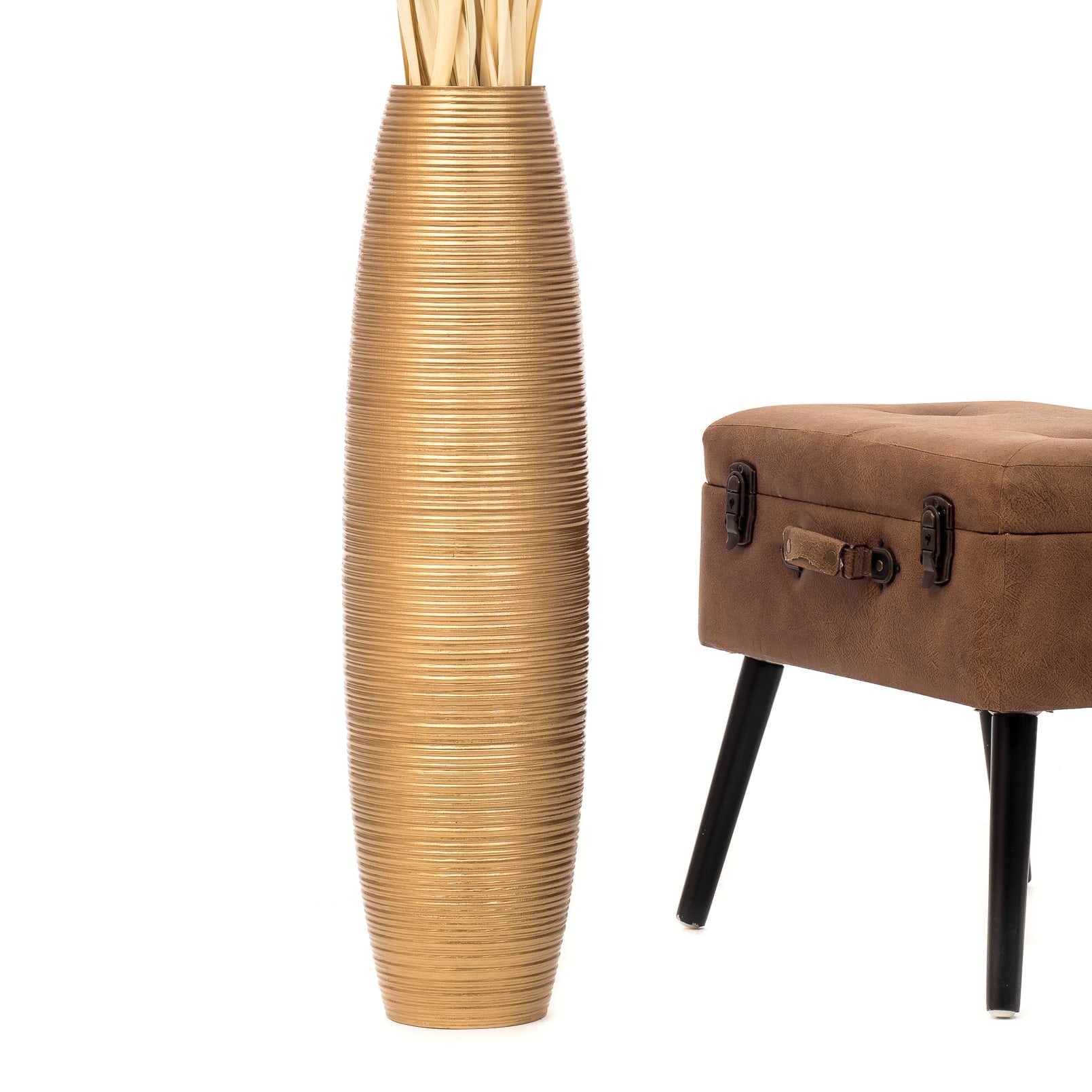 Large Mango Wood Floor Vase – Handcrafted Decorative Highlight from Thailand, 65 cm