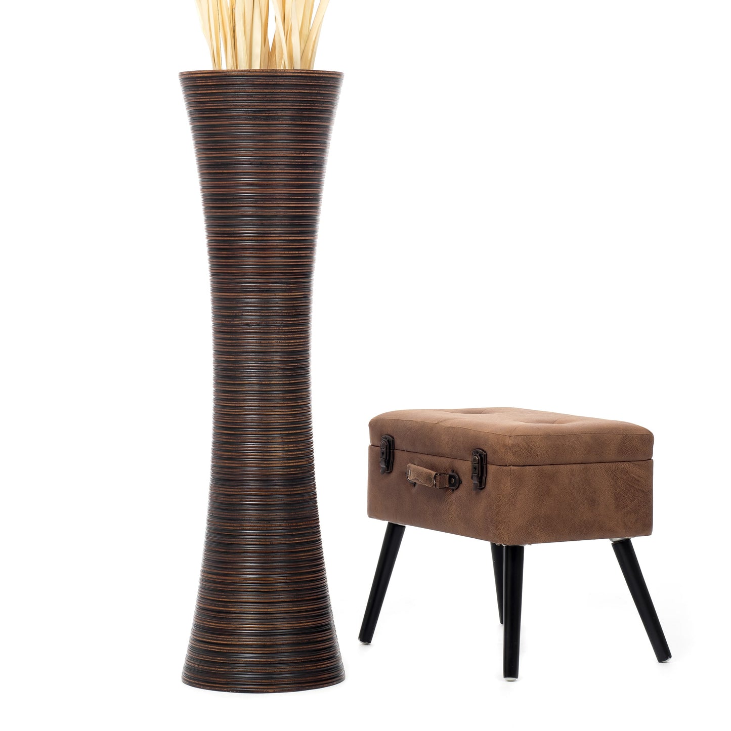 Large Mango Wood Floor Vase – Handcrafted Decorative Highlight from Thailand, 105 cm