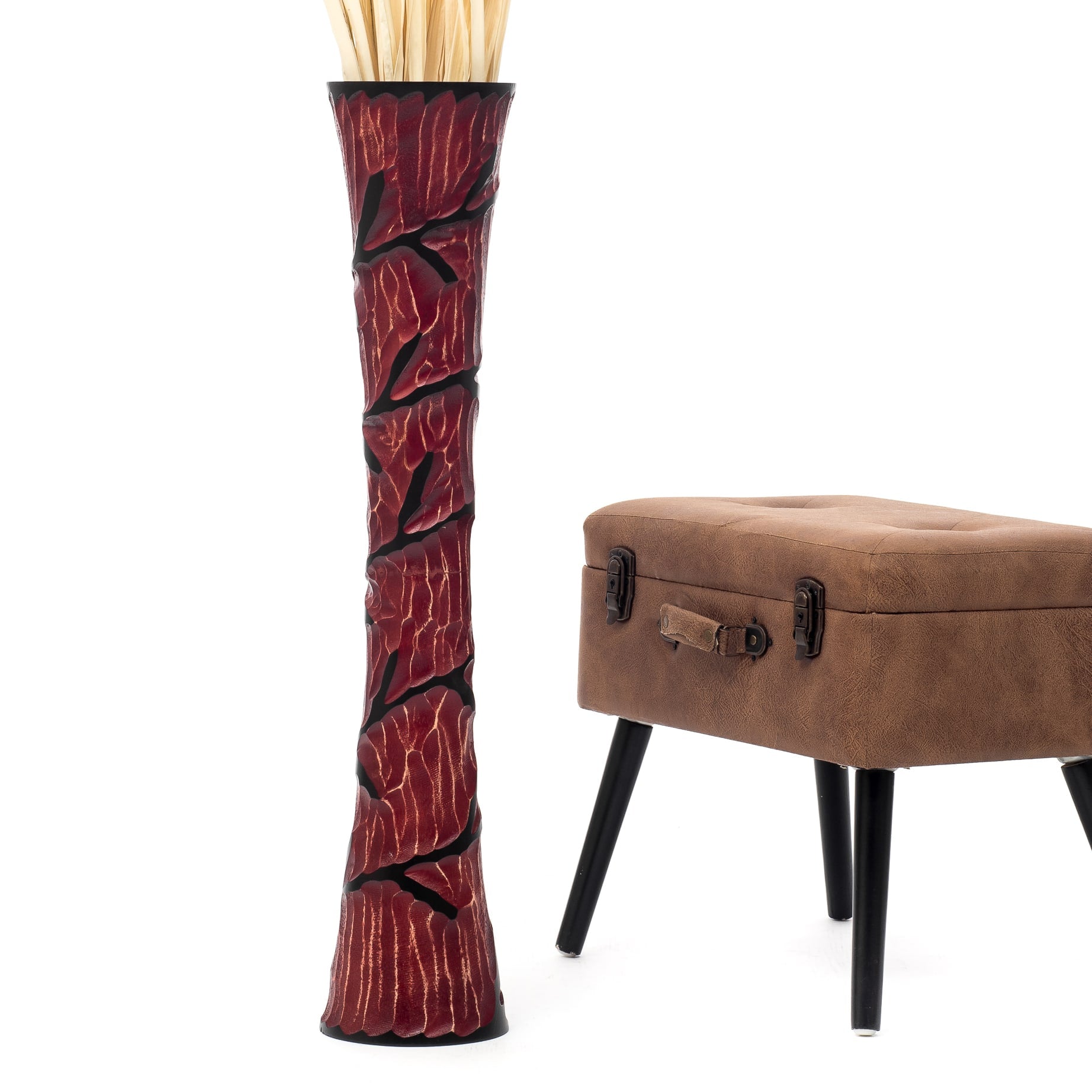 Large Mango Wood Floor Vase – Handcrafted Decorative Highlight from Thailand, 85 cm