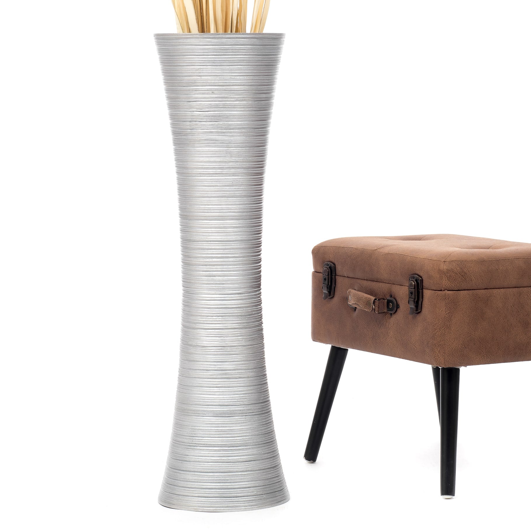 Large Mango Wood Floor Vase – Handcrafted Decorative Highlight from Thailand, 85 cm