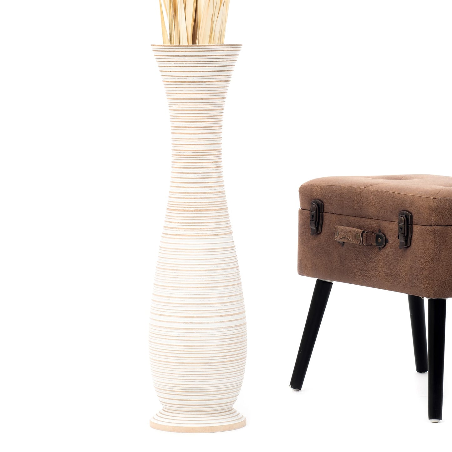 Large Mango Wood Floor Vase – Handcrafted Decorative Highlight from Thailand, 65 cm