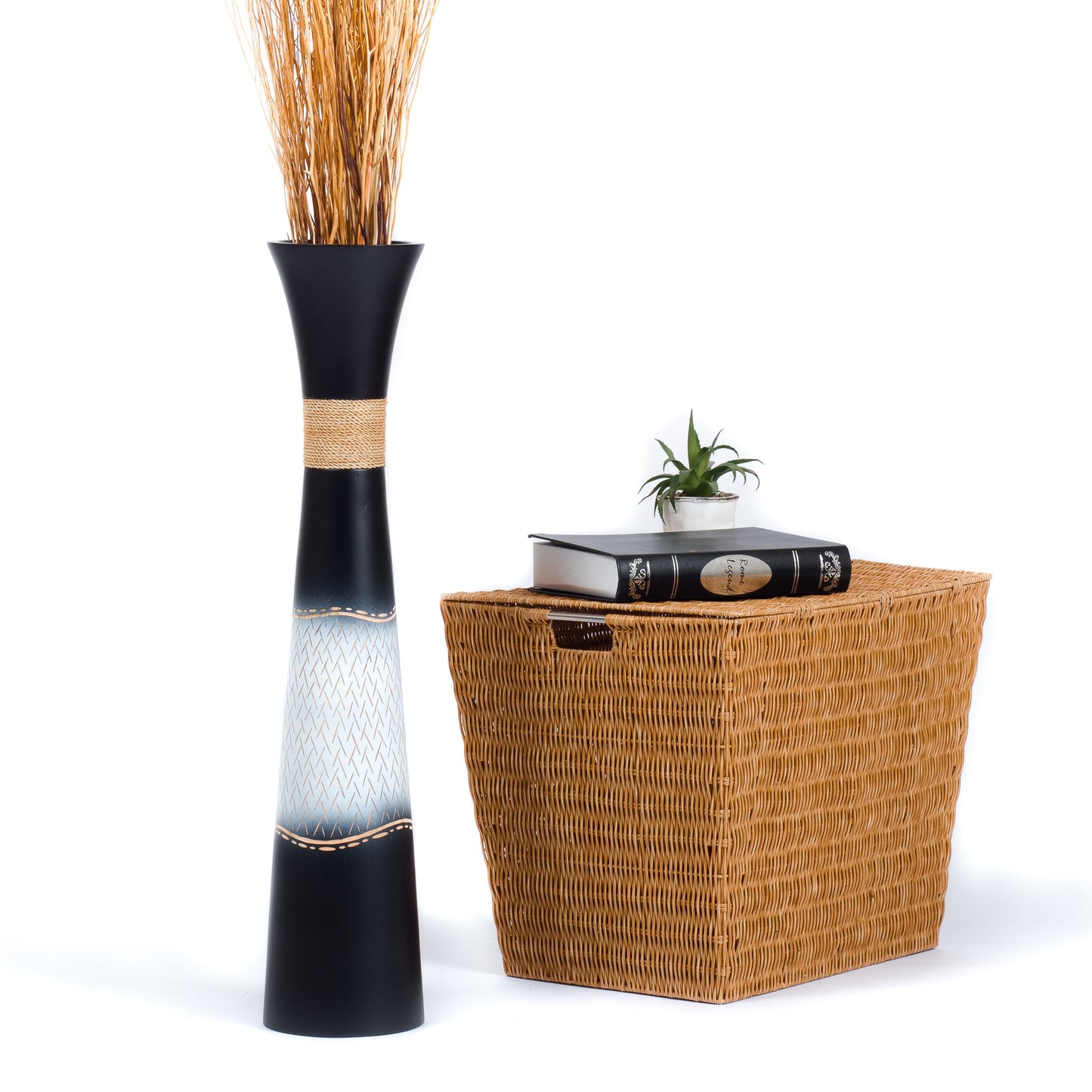 Large Mango Wood Floor Vase – Handcrafted Decorative Highlight from Thailand, 65 cm