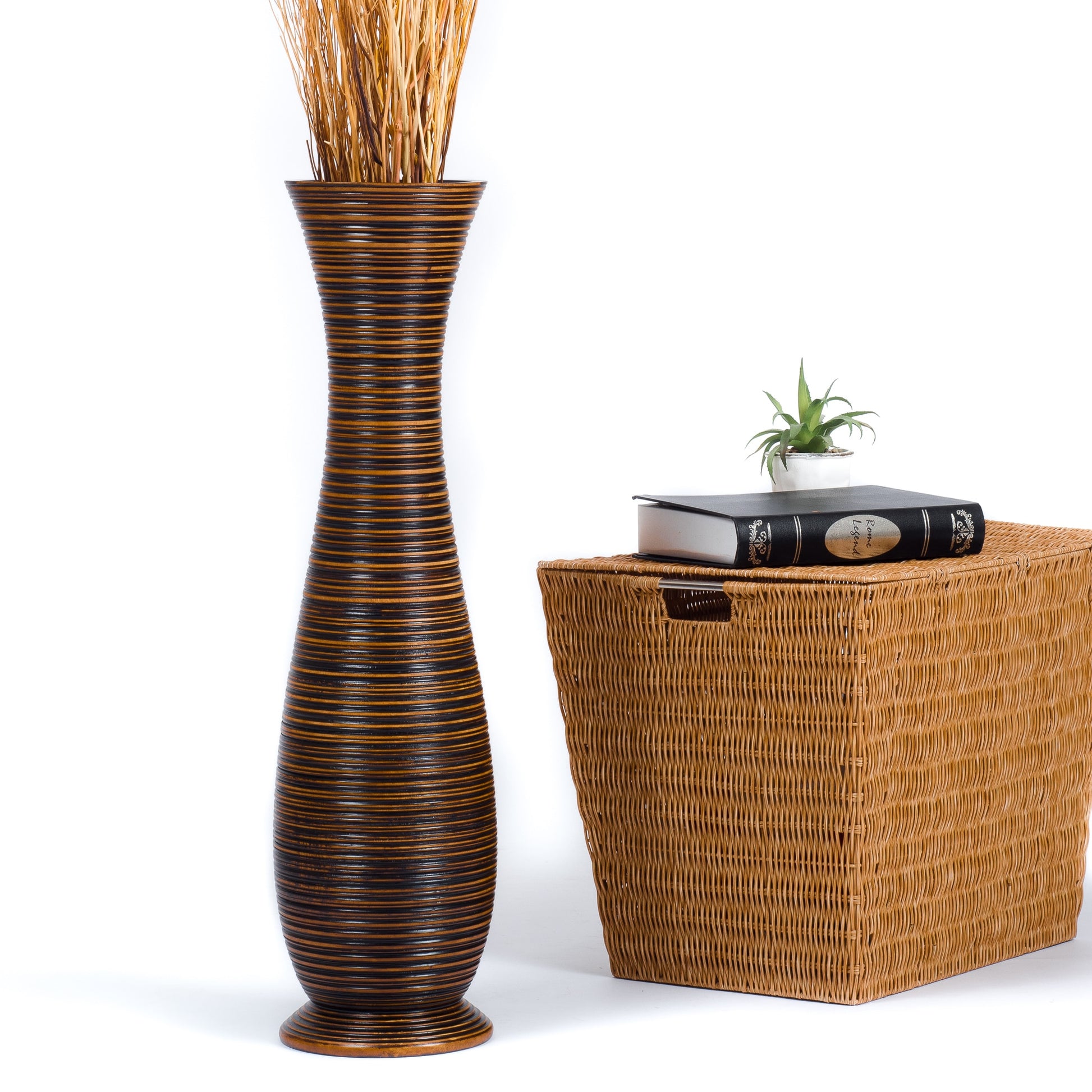 Large Mango Wood Floor Vase – Handcrafted Decorative Highlight from Thailand, 65 cm