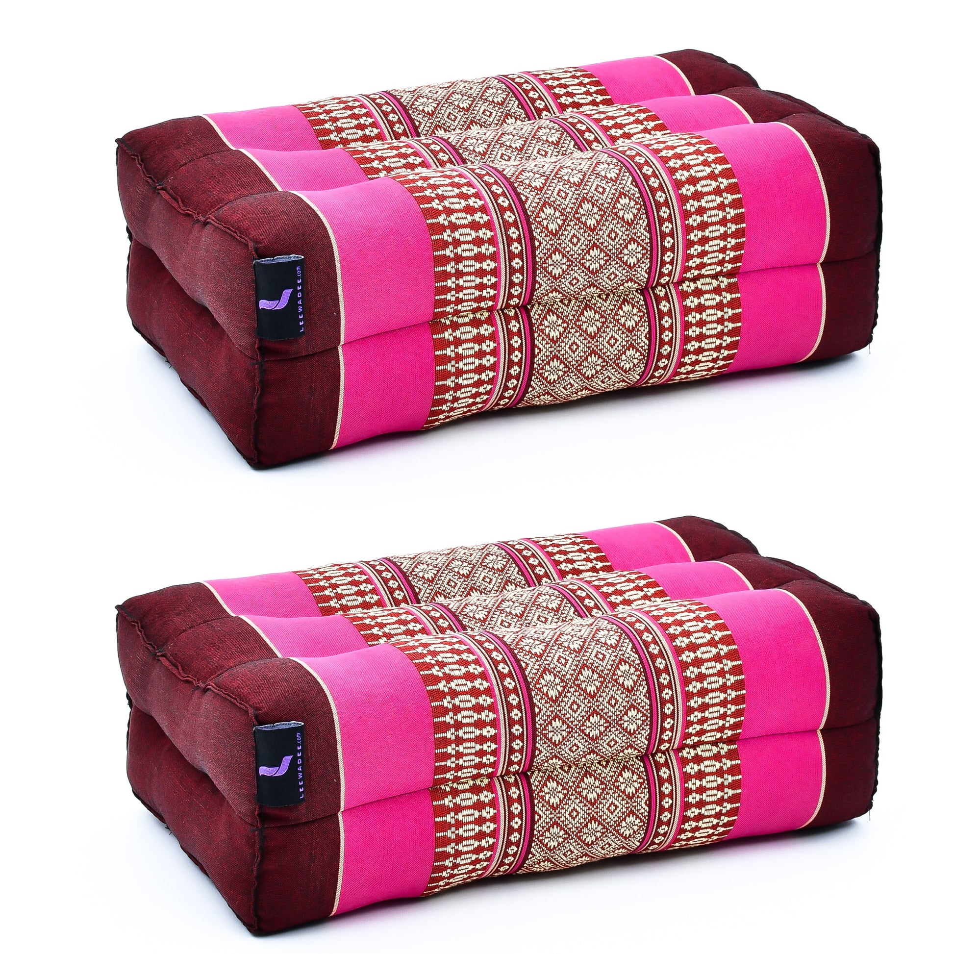 Kapok Yoga Block Cushions – 2-Piece Set of Firm Meditation & Yoga Cushions with Cotton Cover, Sf29 - Auburn, Pink
