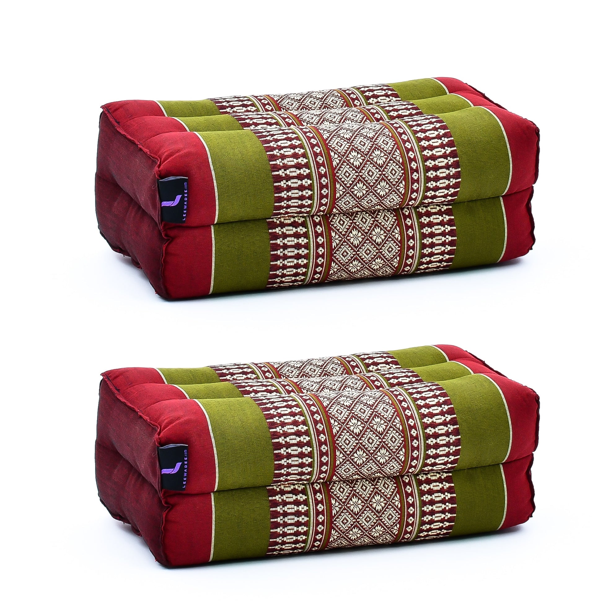 Kapok Yoga Block Cushions – 2-Piece Set of Firm Meditation & Yoga Cushions with Cotton Cover, Sf11 - Red, Green