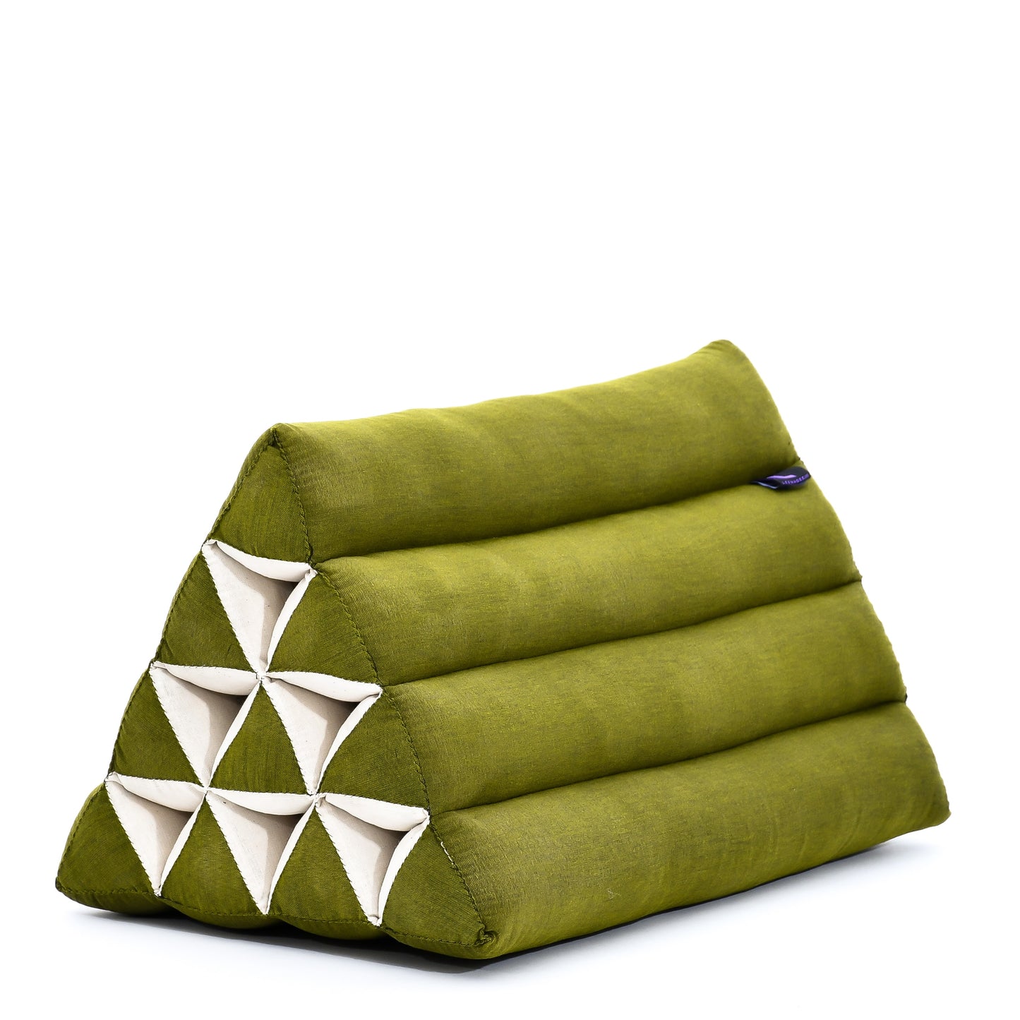 Triangular Kapok Backrest Cushion – Firm Thai Reading Pillow with Cotton Cover in Plain or Patterned Designs, Cl23 - Green, triangle cushion
