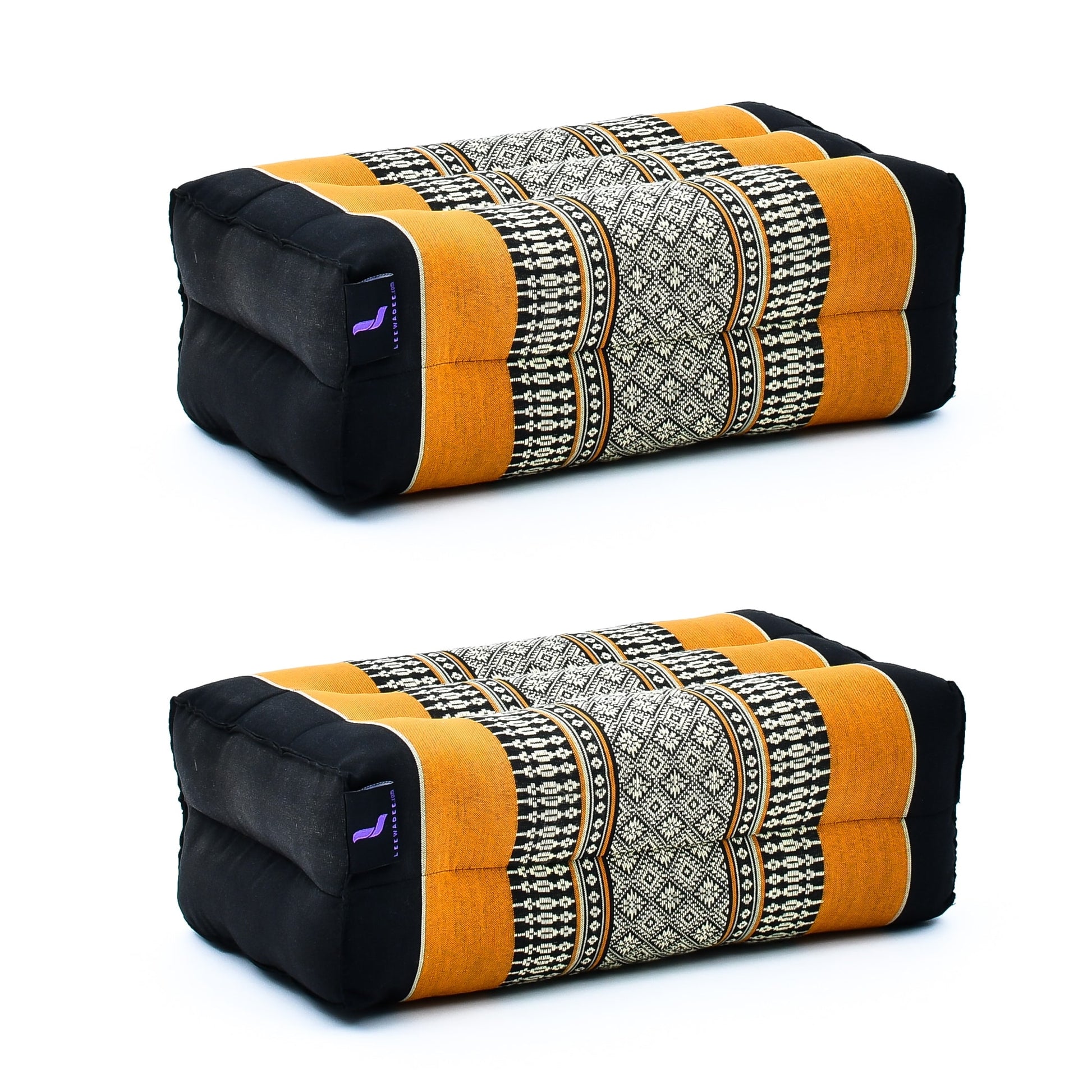 Kapok Yoga Block Cushions – 2-Piece Set of Firm Meditation & Yoga Cushions with Cotton Cover, Sf03 - Black, Orange