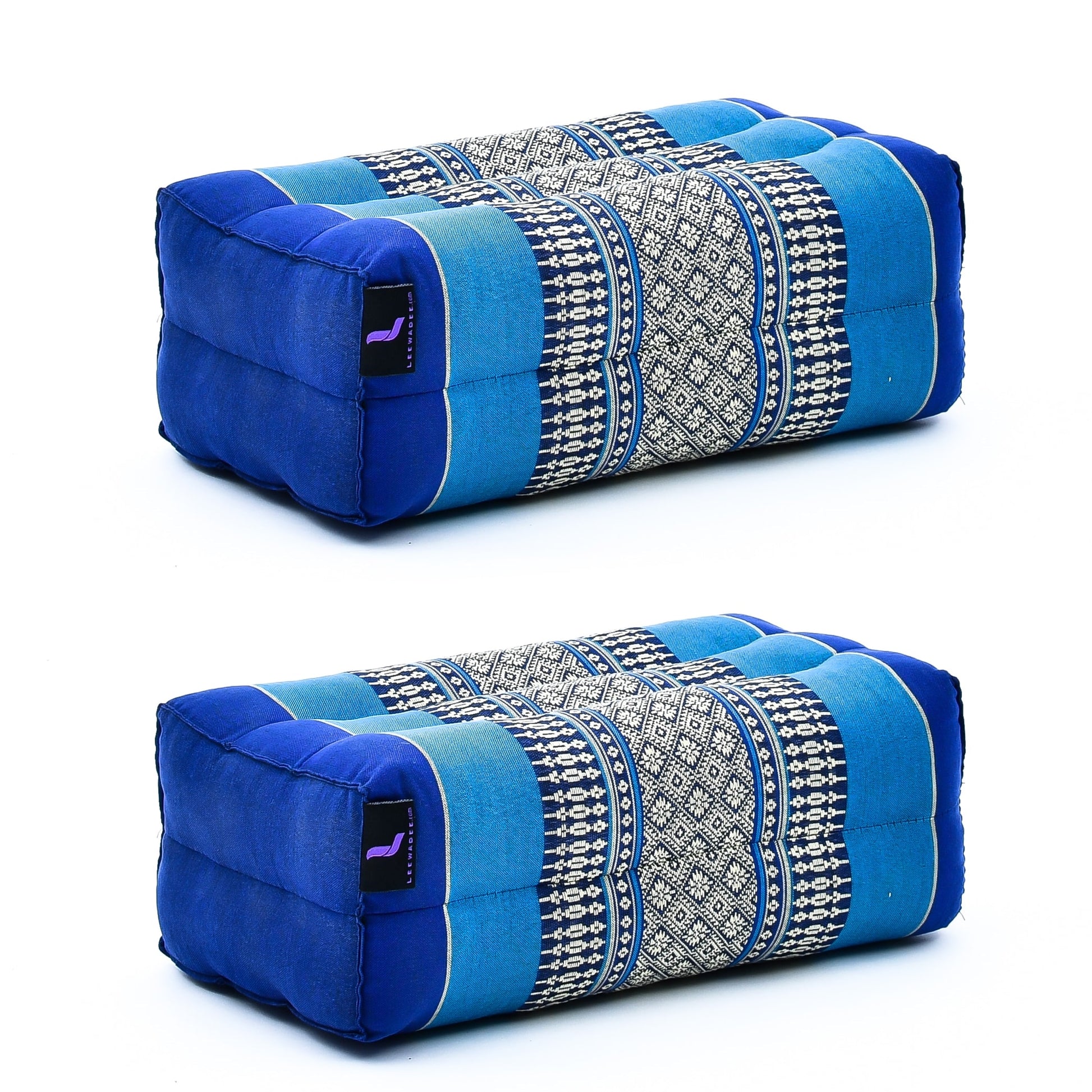Kapok Yoga Block Cushions – 2-Piece Set of Firm Meditation & Yoga Cushions with Cotton Cover, Sf28 - Blue