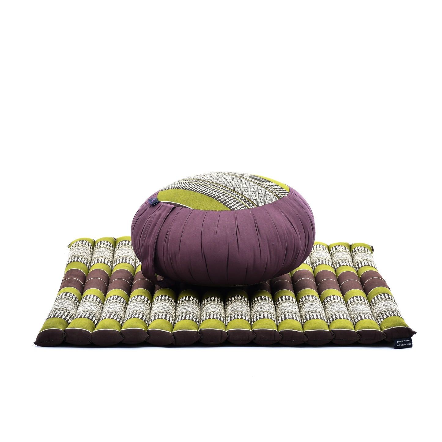 Kapok Meditation Cushion Set – Zabuton Mat & Zafu Seat Cushion with Cotton Cover, Sf20 - Brown, Green