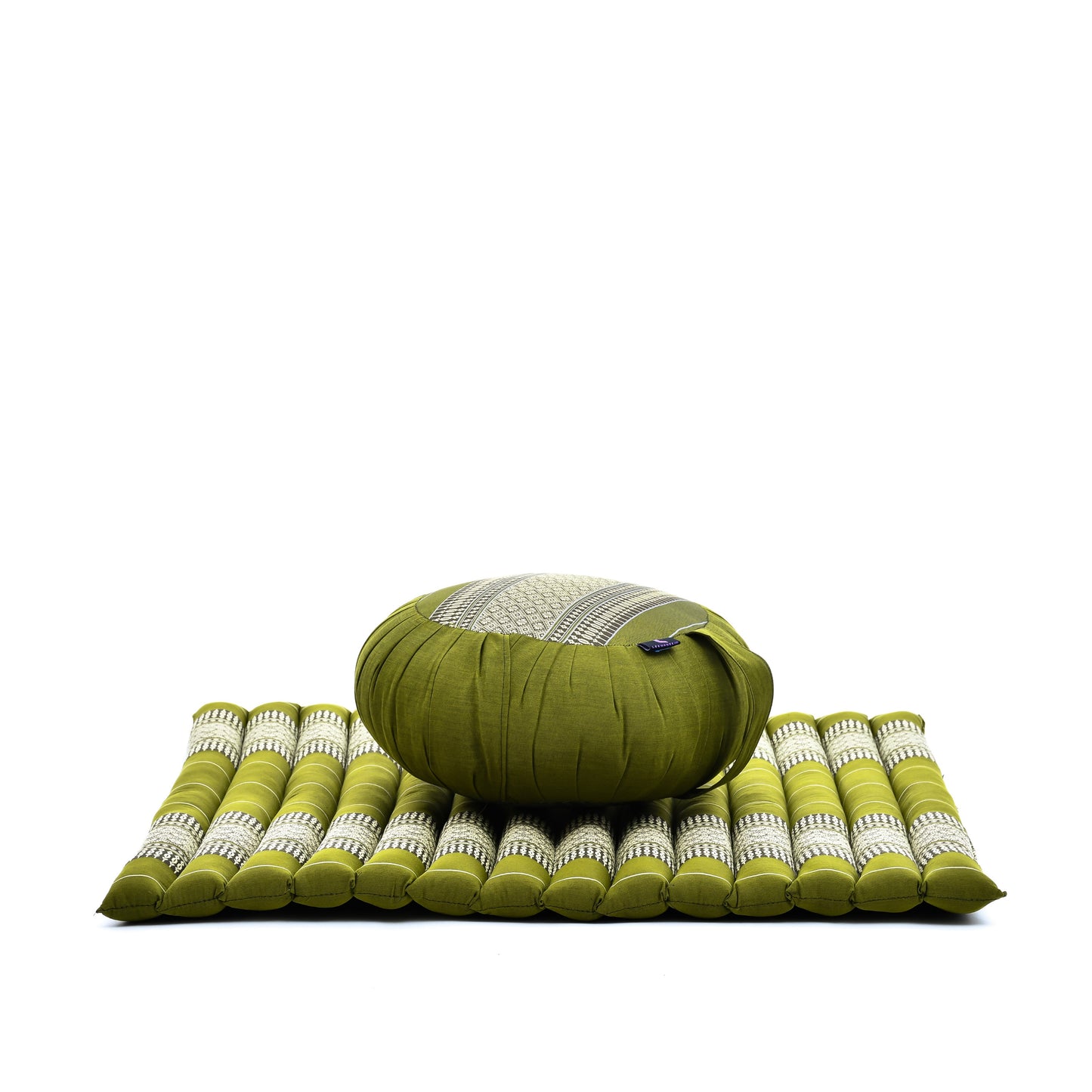 Kapok Meditation Cushion Set – Zabuton Mat & Zafu Seat Cushion with Cotton Cover, Sf17 - Green