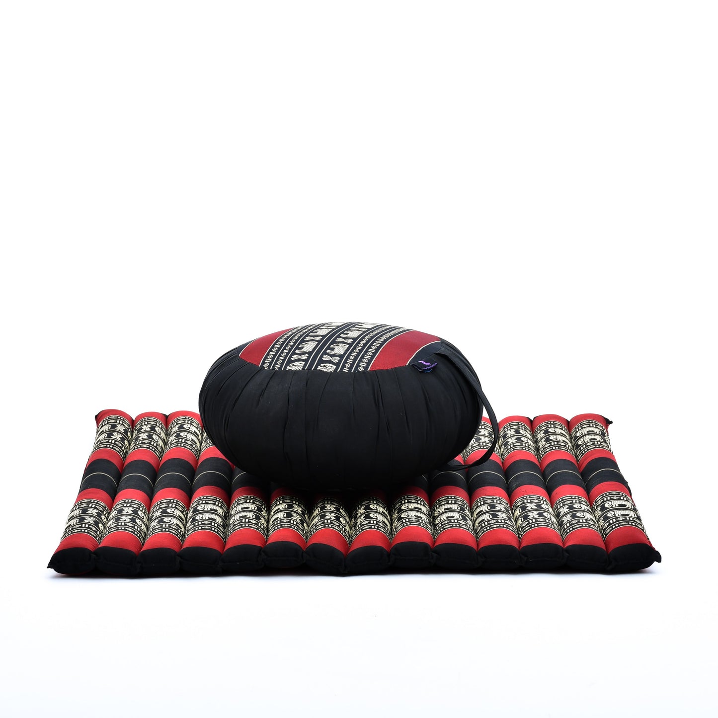Kapok Meditation Cushion Set – Zabuton Mat & Zafu Seat Cushion with Cotton Cover, Sf13 - Red, Black