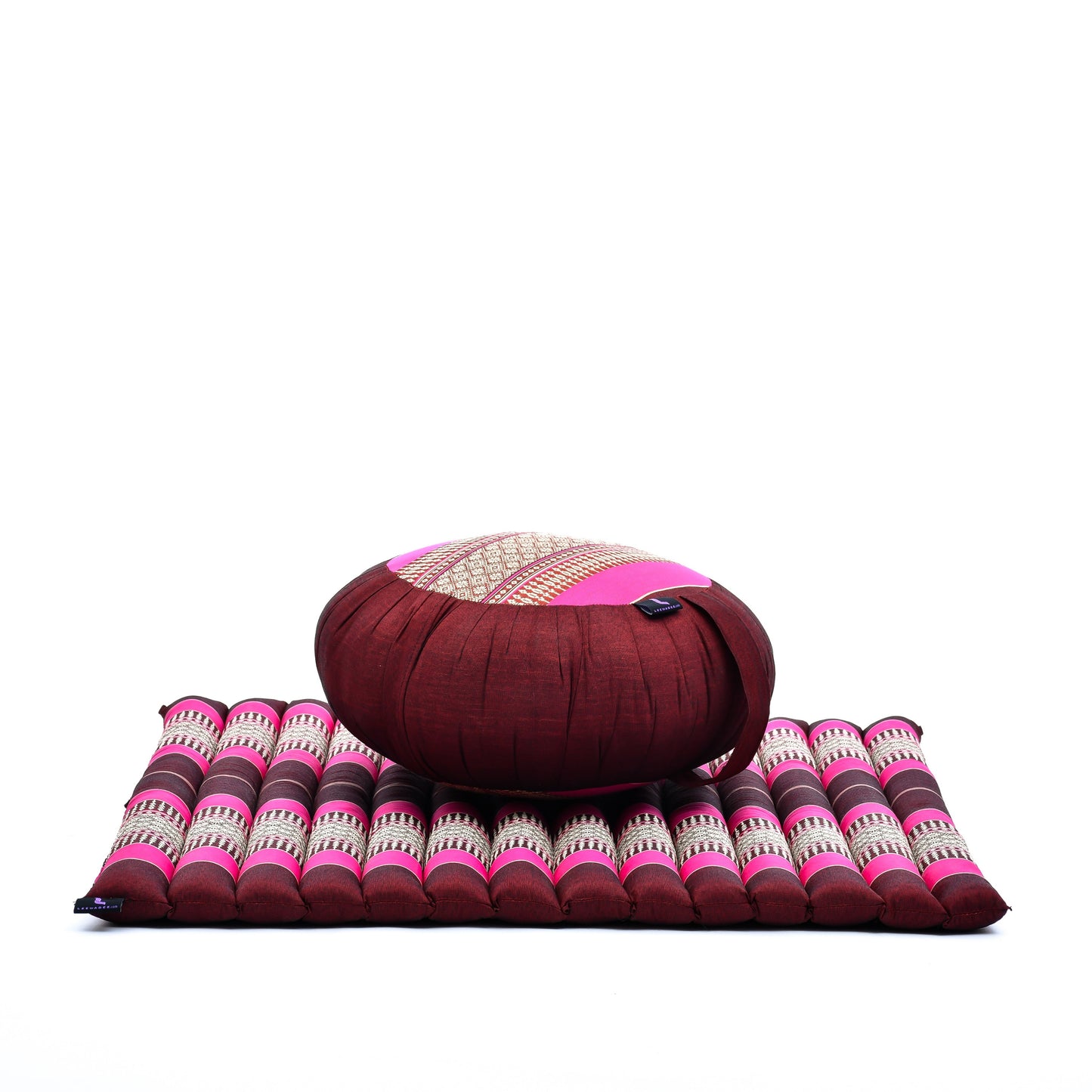 Kapok Meditation Cushion Set – Zabuton Mat & Zafu Seat Cushion with Cotton Cover, Sf29 - Auburn, Pink