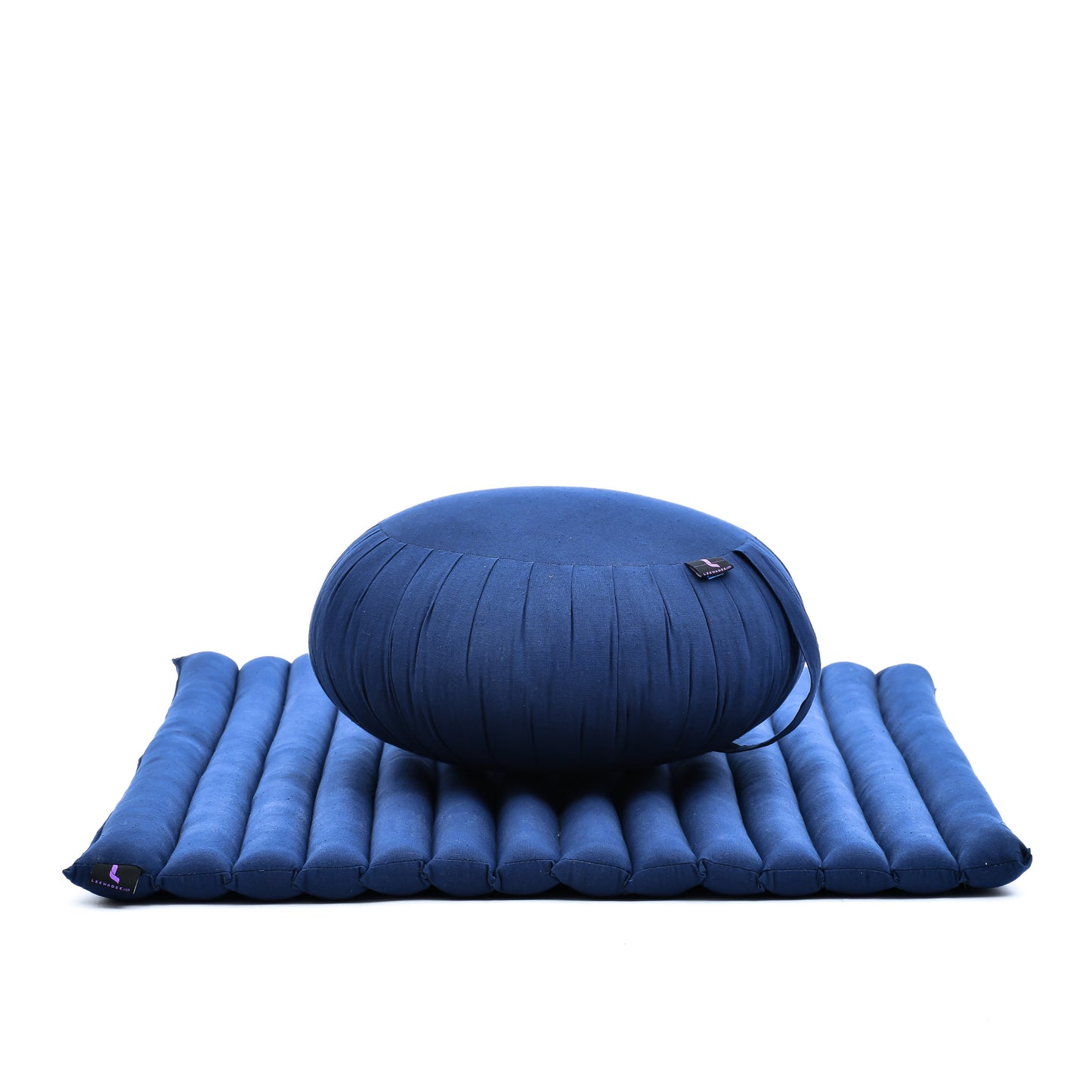 Kapok Meditation Cushion Set – Zabuton Mat & Zafu Seat Cushion with Cotton Cover, Cl44 - blue