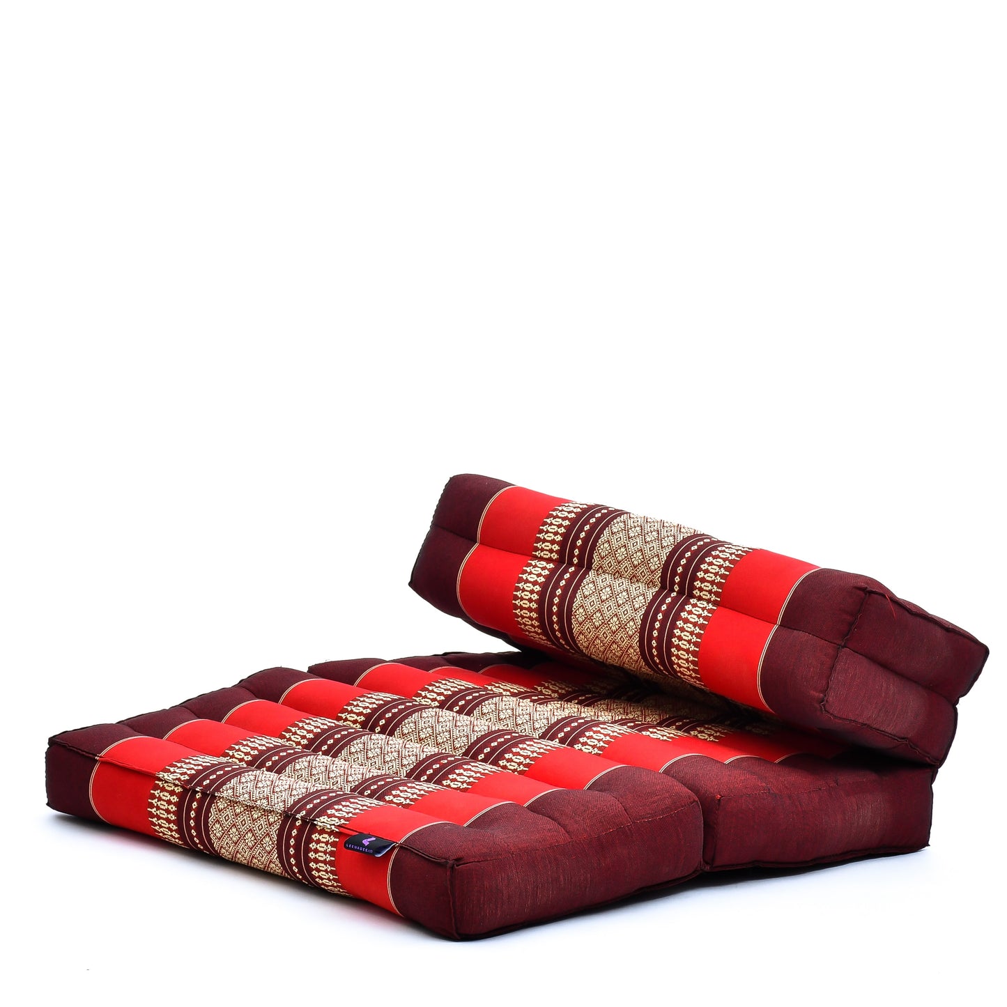Foldable Meditation Cushion – Compact Kapok Seat with Foot Pad and Cotton Cover in Solid Colors or Thai Pattern, Sf24 - Red, Brown