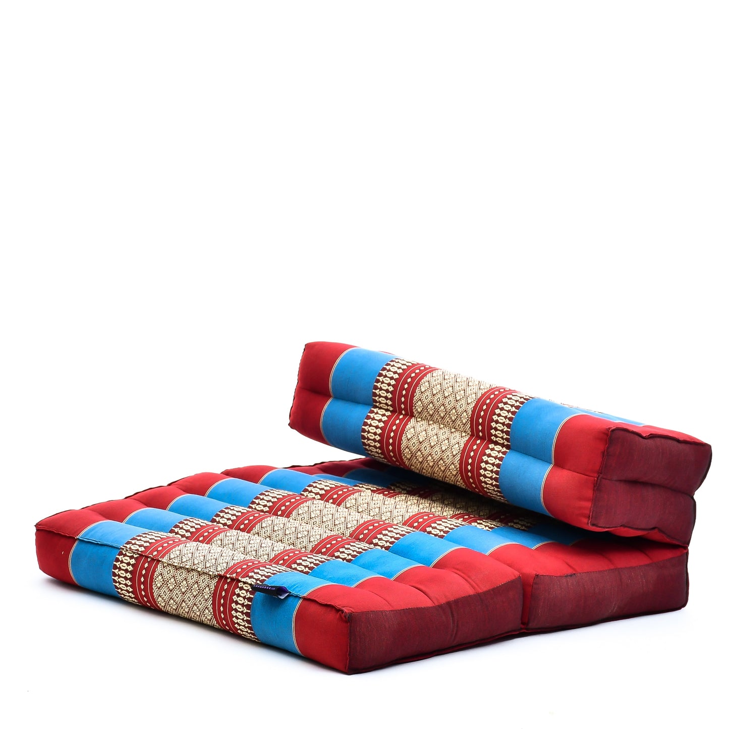Foldable Meditation Cushion – Compact Kapok Seat with Foot Pad and Cotton Cover in Solid Colors or Thai Pattern, Sf27 - Blue, Red