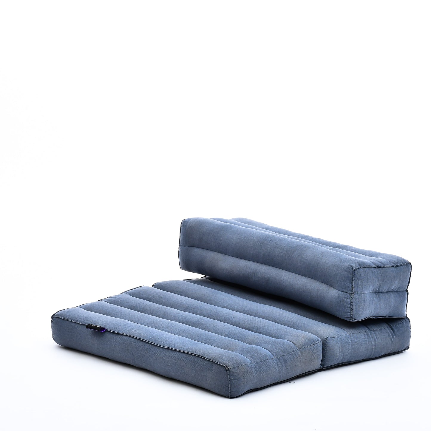 Foldable Meditation Cushion – Compact Kapok Seat with Foot Pad and Cotton Cover in Solid Colors or Thai Pattern, Cl13 - Grey
