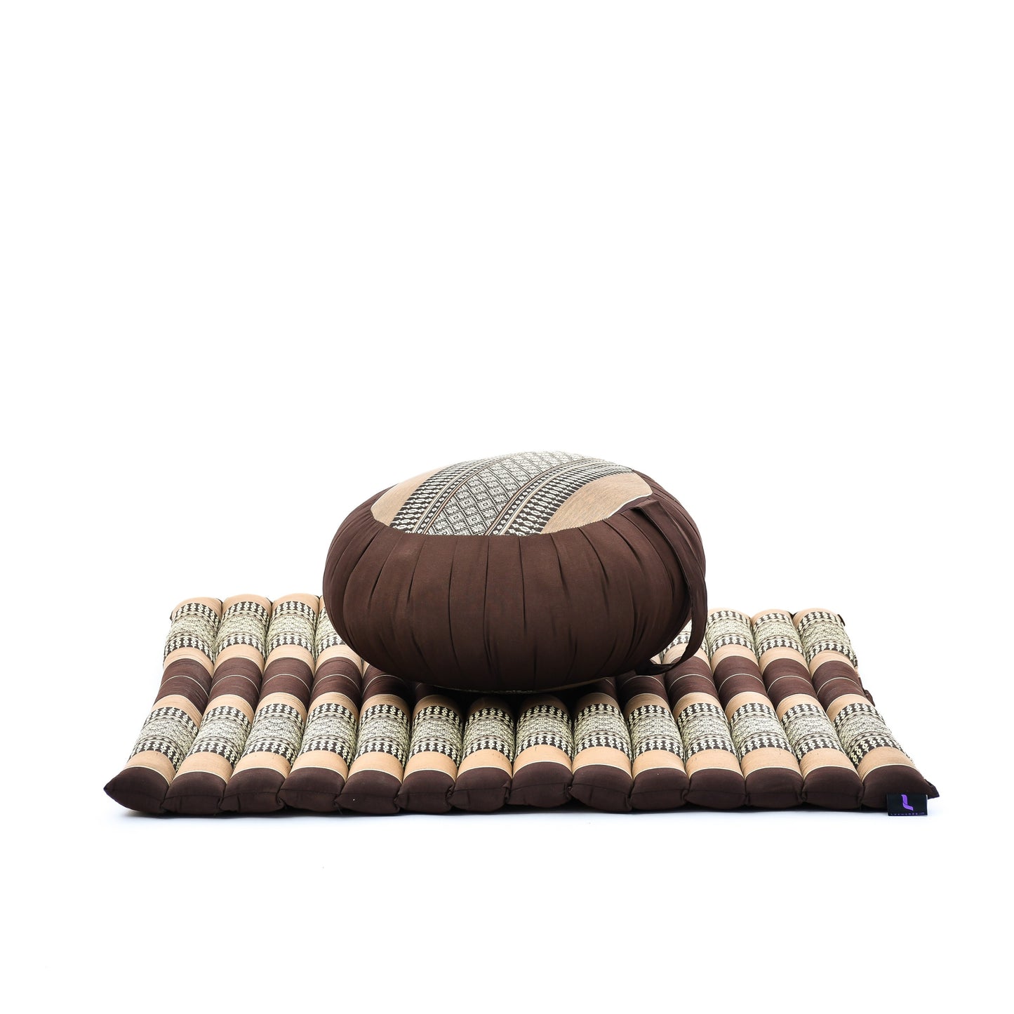 Kapok Meditation Cushion Set – Zabuton Mat & Zafu Seat Cushion with Cotton Cover, Sf10 - Brown