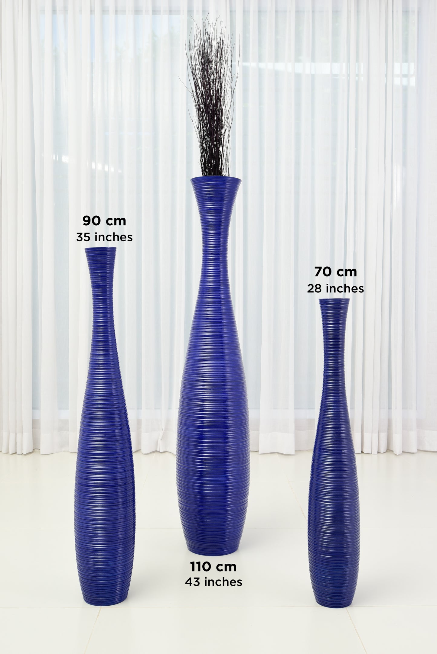 Large Mango Wood Floor Vase – Handcrafted Decorative Highlight from Thailand, 85 cm