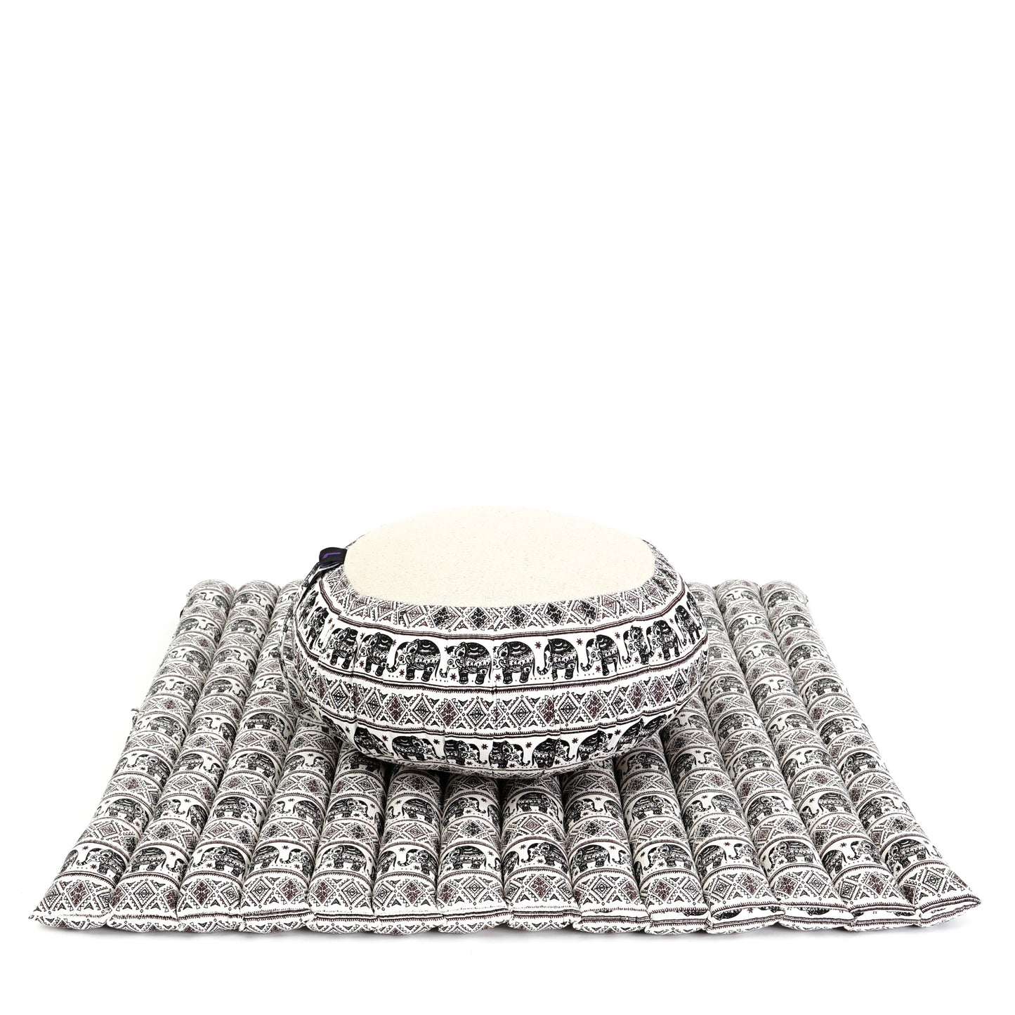 Kapok Meditation Cushion Set – Zabuton Mat & Zafu Seat Cushion with Cotton Cover, El2 - Black