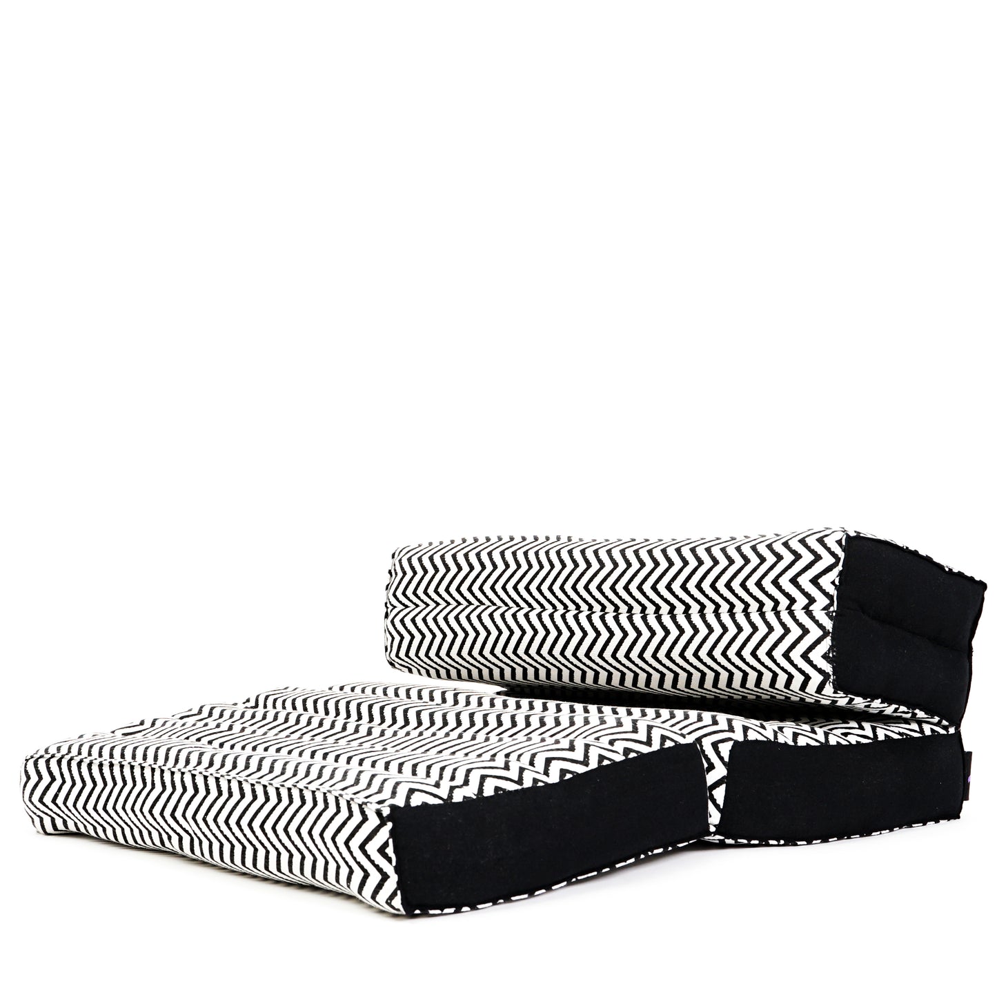 Foldable Meditation Cushion – Compact Kapok Seat with Foot Pad and Cotton Cover in Solid Colors or Thai Pattern, Cbt5 - Black