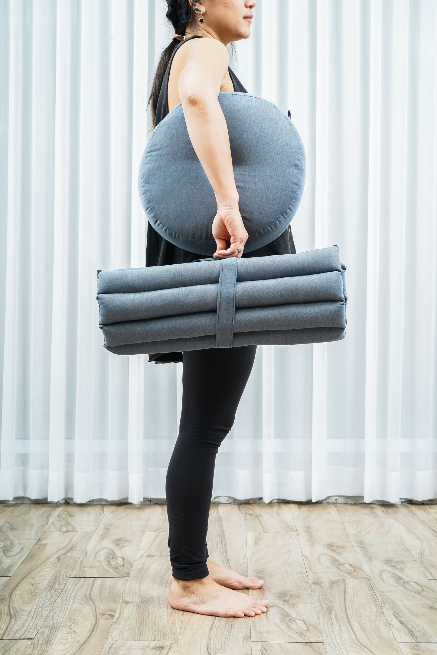 Compact Meditation Cushion Set Made of Kapok – Small Zabuton & Zafu with Cotton Cover, Cl13 - Grey