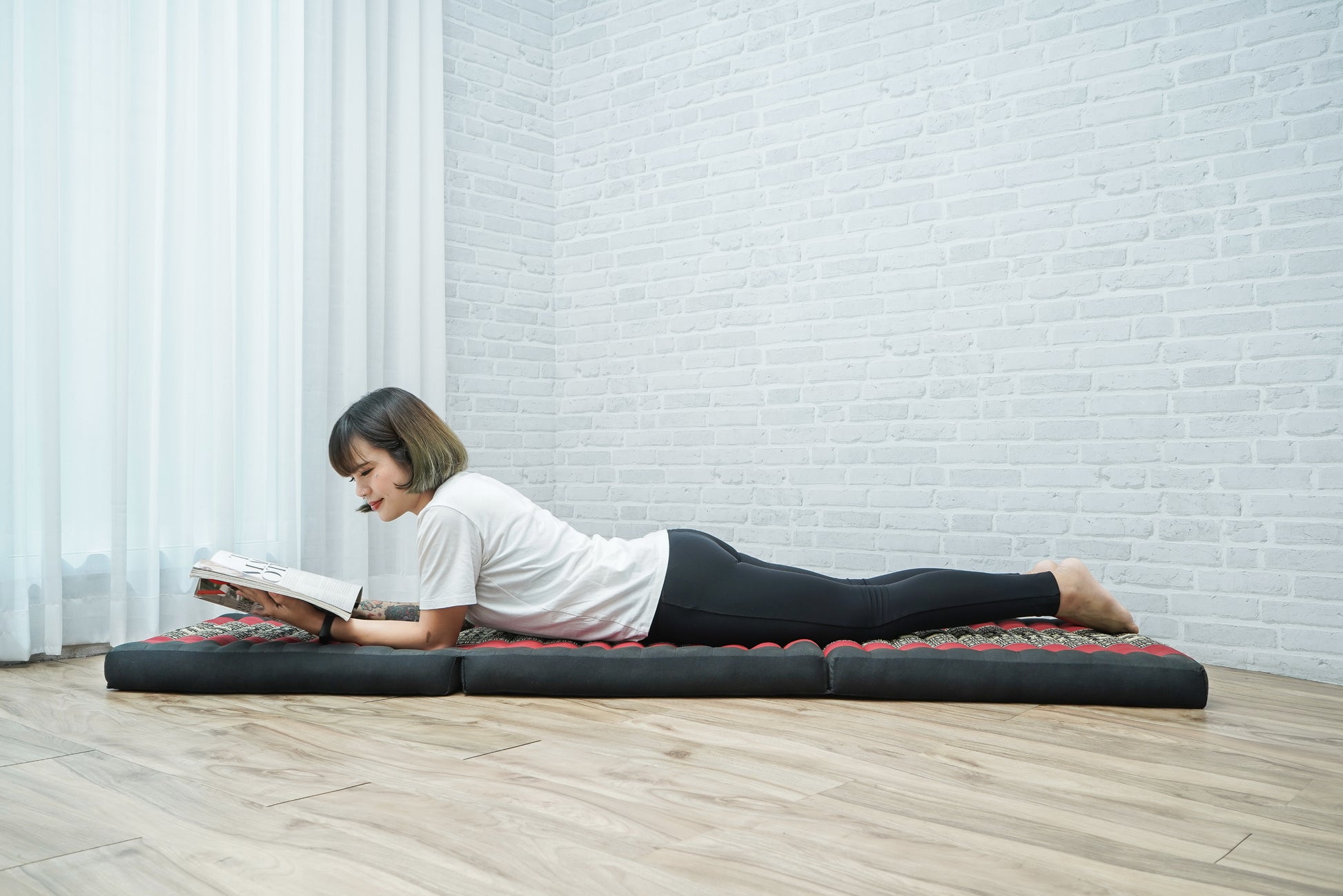 Kapok Folding Mattress – Thick Cotton Padded Guest Bed for Home, Sleeping & Mindfulness Corner, Sf13 - Red, Black, S: 79x20