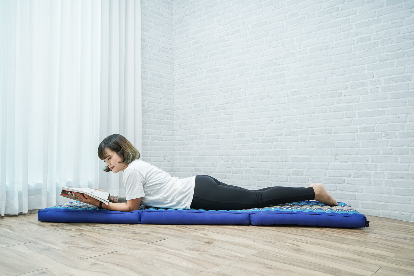 Kapok Folding Mattress – Thick Cotton Padded Guest Bed for Home, Sleeping & Mindfulness Corner, Sf28 - Blue, S: 79x20