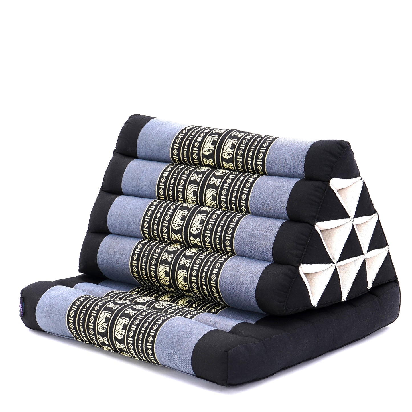 Triangular Kapok Backrest Cushion – Firm Thai Reading Pillow with Cotton Cover in Plain or Patterned Designs, Sf15 - Blue, 1 seating segment