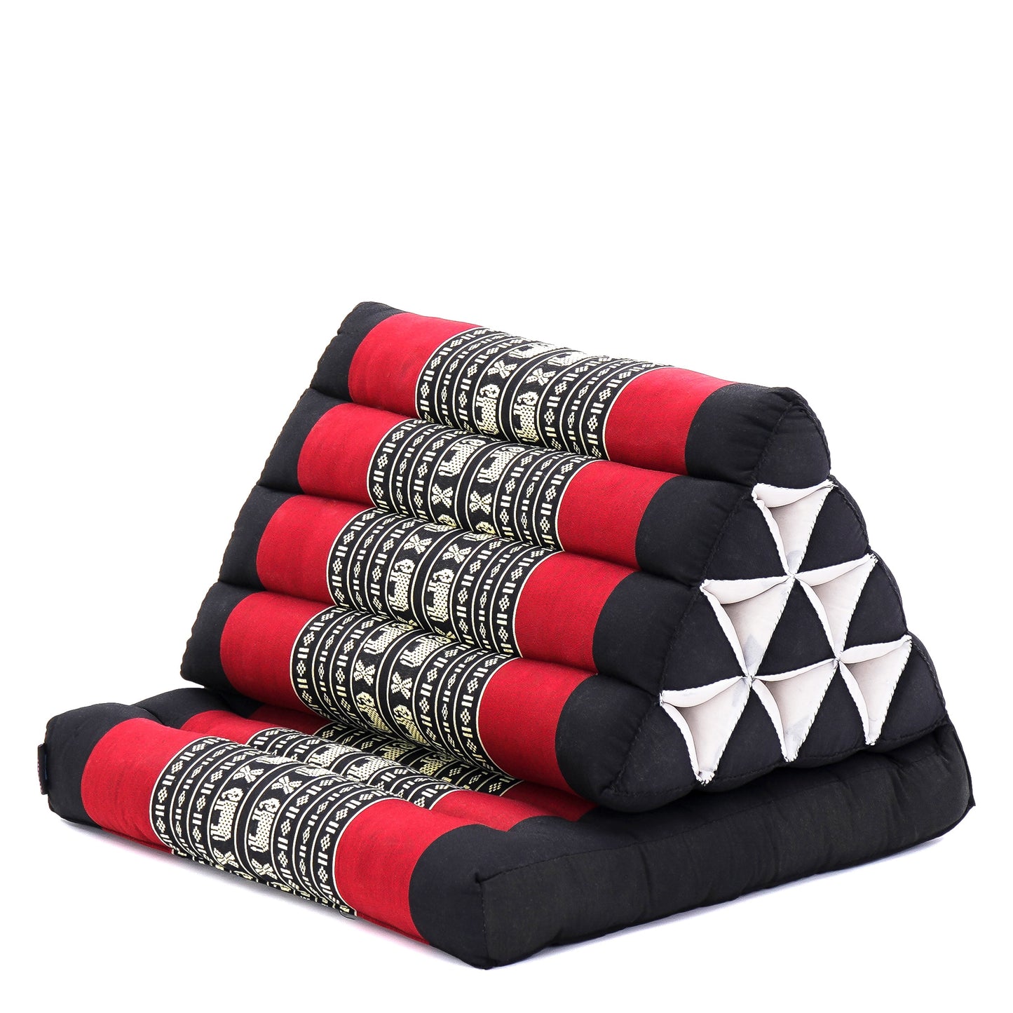 Triangular Kapok Backrest Cushion – Firm Thai Reading Pillow with Cotton Cover in Plain or Patterned Designs, Sf13 - Red, Black, 1 seating segment