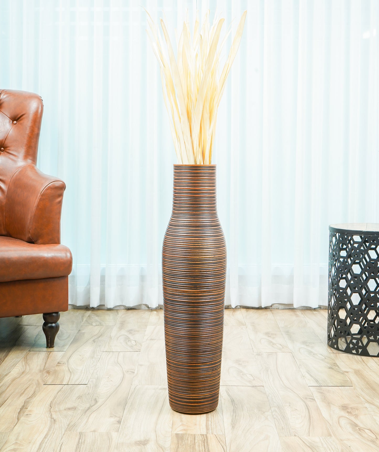 Large Mango Wood Floor Vase – Handcrafted Decorative Highlight from Thailand, brown, 65 cm