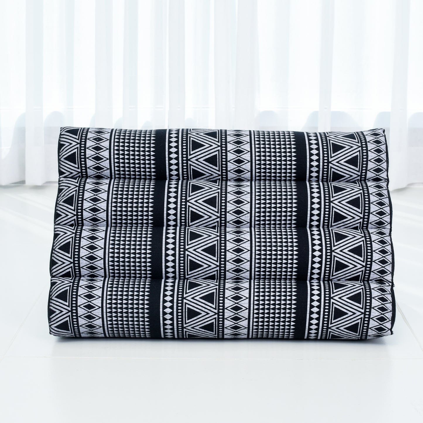 Triangular Kapok Backrest Cushion – Firm Thai Reading Pillow with Cotton Cover in Plain or Patterned Designs, Cbt3 - Black, triangle cushion