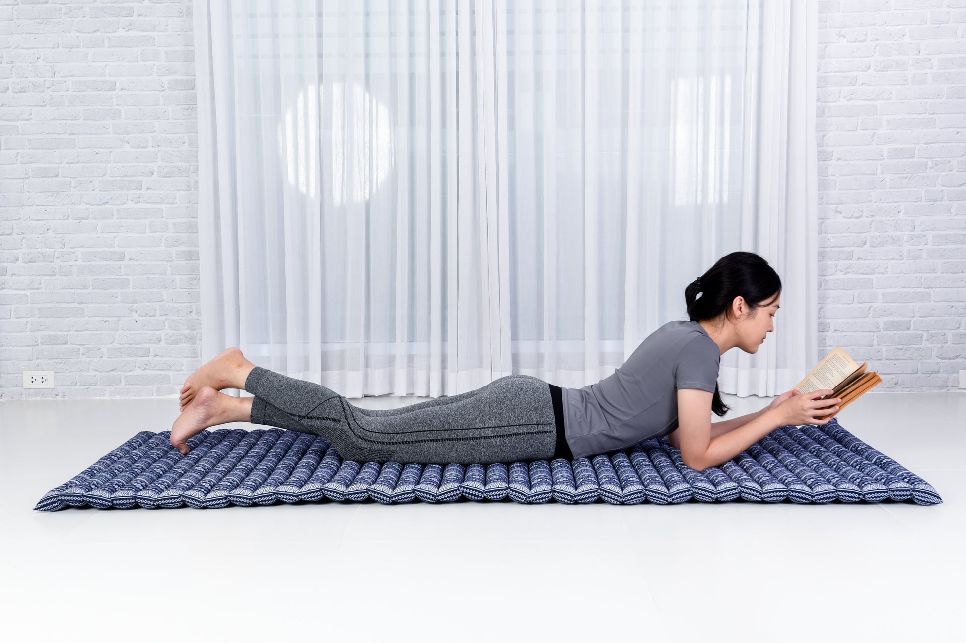 Kapok Roll-Up Mattress – Foldable Sleeping & Relax Mat with Cotton Cover for Home & Outdoor Use, Cbt2 - Dark Blue, M: 190x70 cm