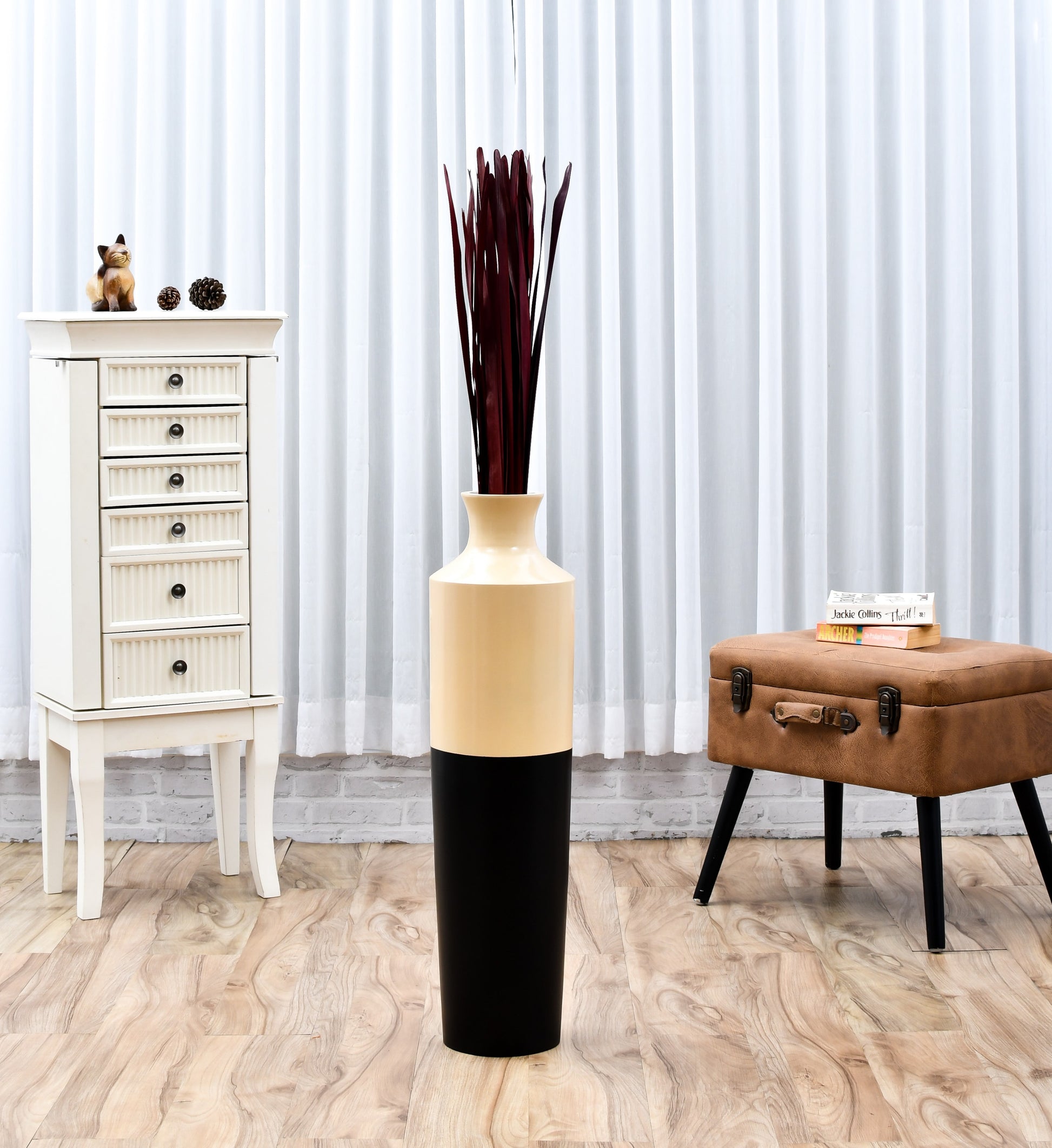 2-Pack Rattan Sticks for Floor Vases – Natural Decorative Twigs ( 8 per Bundle), bordeaux, Palm Leaf