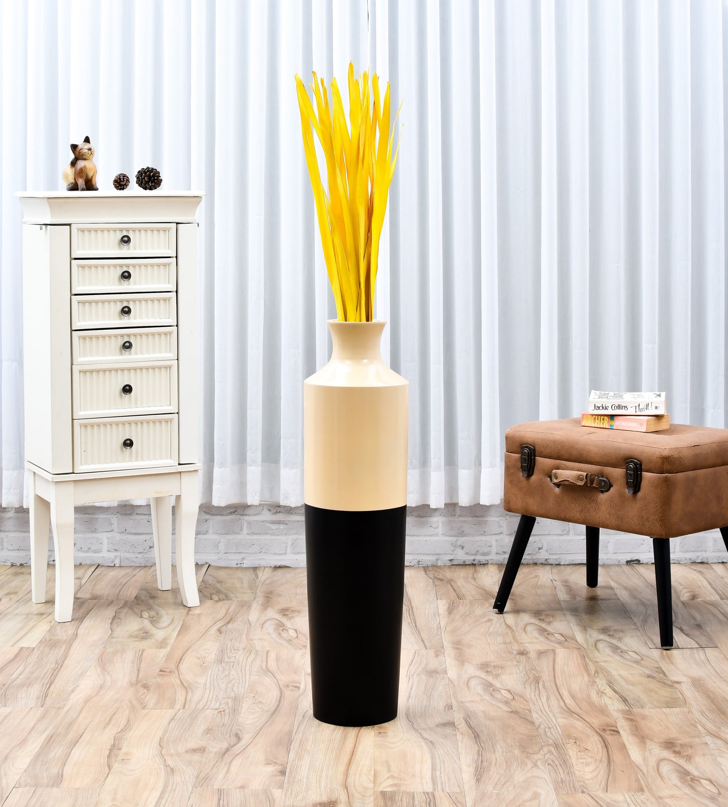 2-Pack Rattan Sticks for Floor Vases – Natural Decorative Twigs ( 8 per Bundle), yellow, Palm Leaf