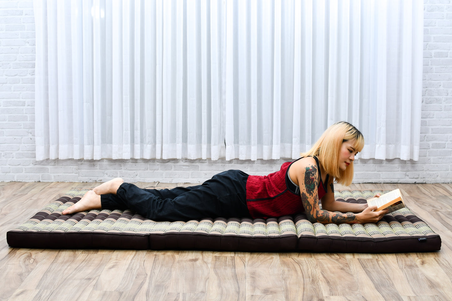 Kapok Folding Mattress – Thick Cotton Padded Guest Bed for Home, Sleeping & Mindfulness Corner, Sf10 - Brown, L: 200x100 cm