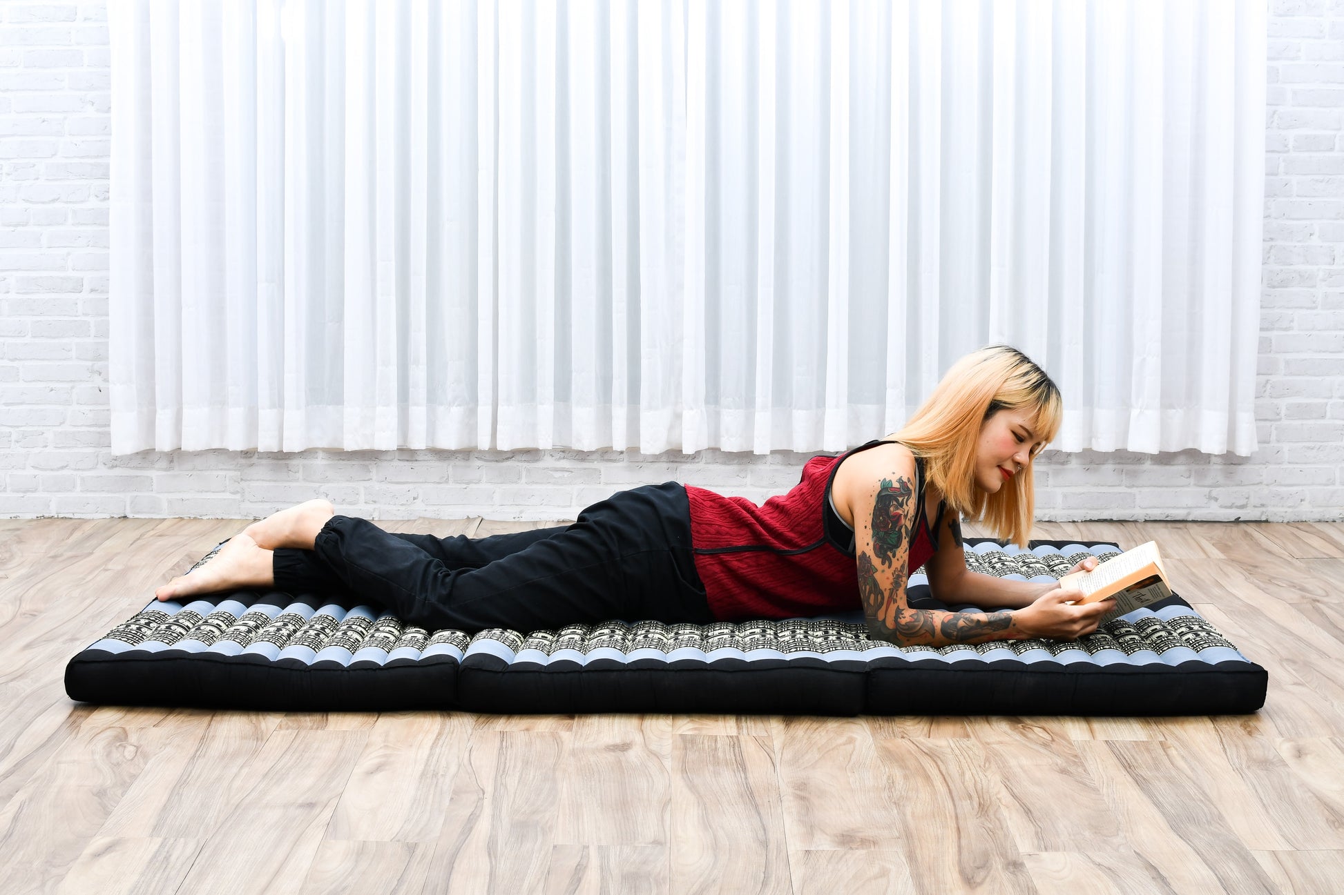 Kapok Folding Mattress – Thick Cotton Padded Guest Bed for Home, Sleeping & Mindfulness Corner, Sf15 - Blue, L: 200x100 cm